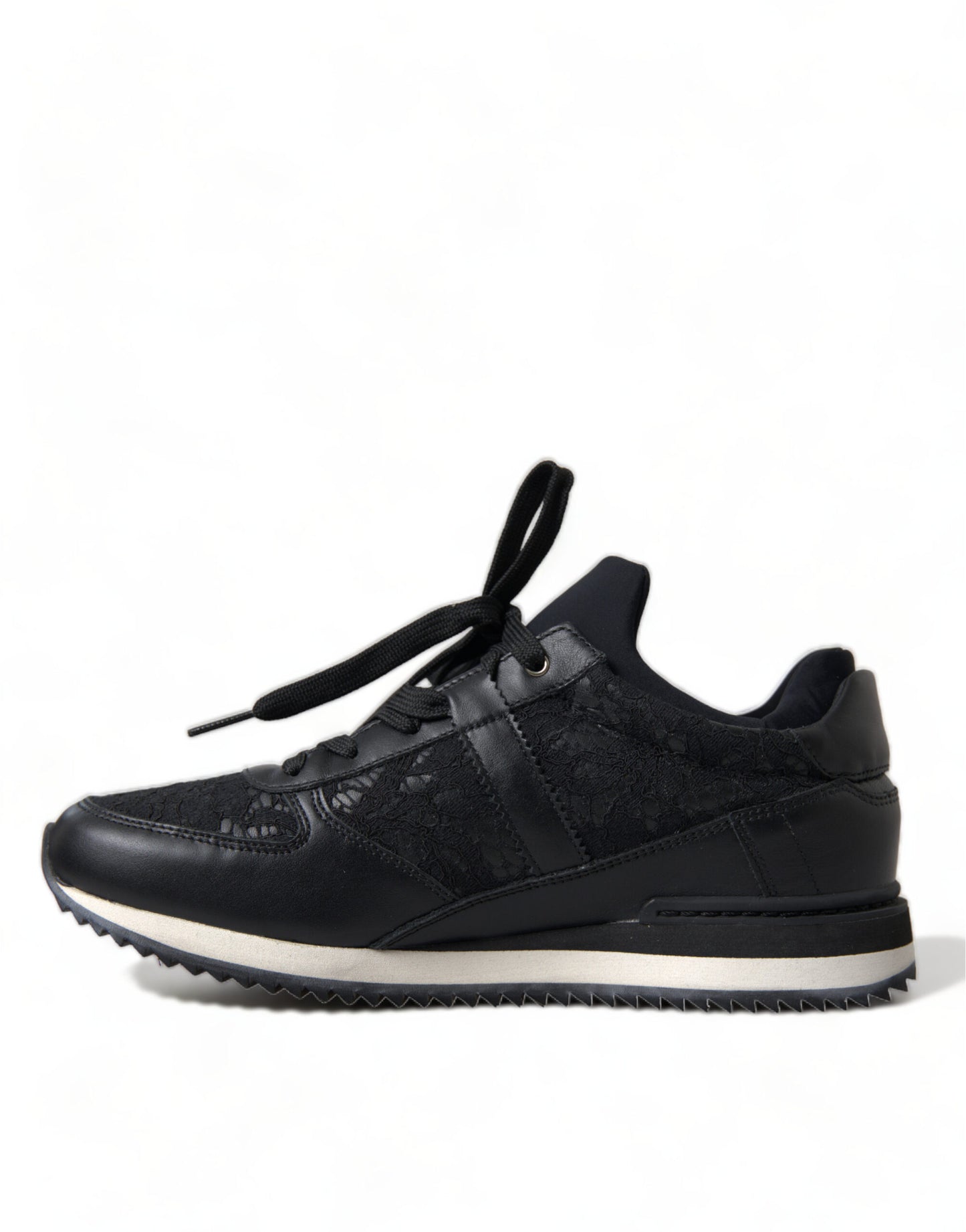Dolce & Gabbana Black Floral Lace Leather Sneakers Shoes Curated Luxury Accessories by Orvyn