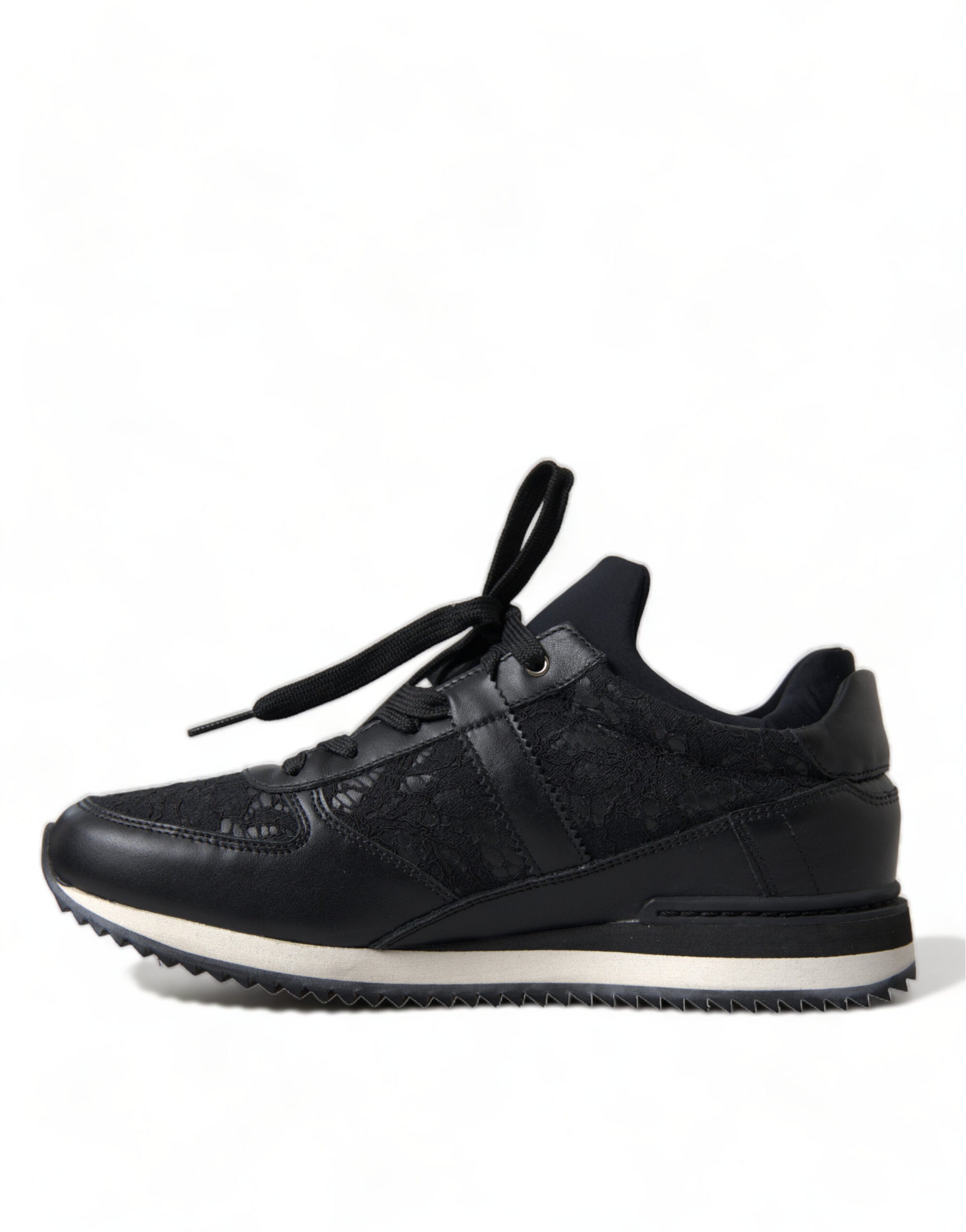 Dolce & Gabbana Black Floral Lace Leather Sneakers Shoes Curated Luxury Accessories by Orvyn