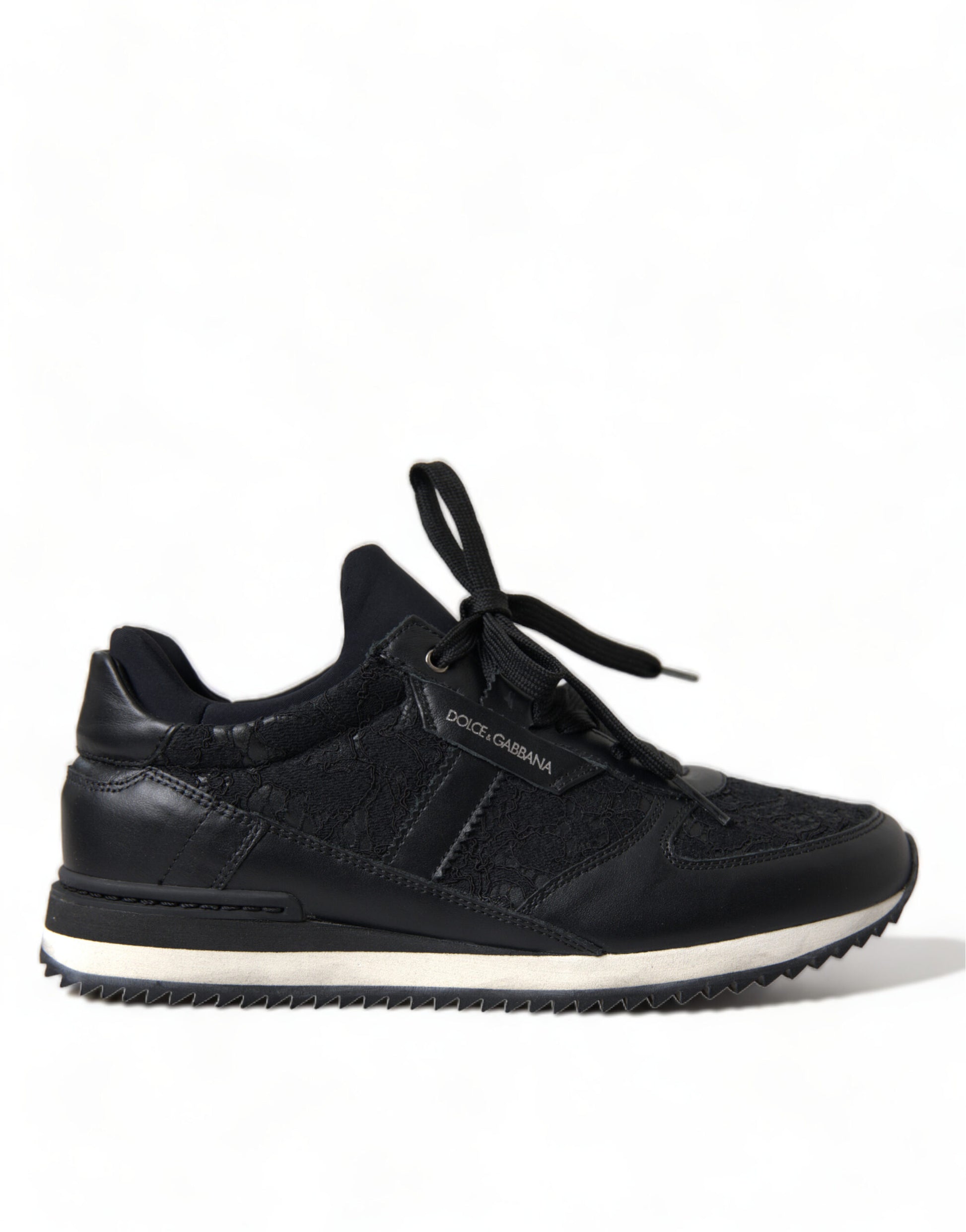 Dolce & Gabbana Black Floral Lace Leather Sneakers Shoes Curated Luxury Accessories by Orvyn