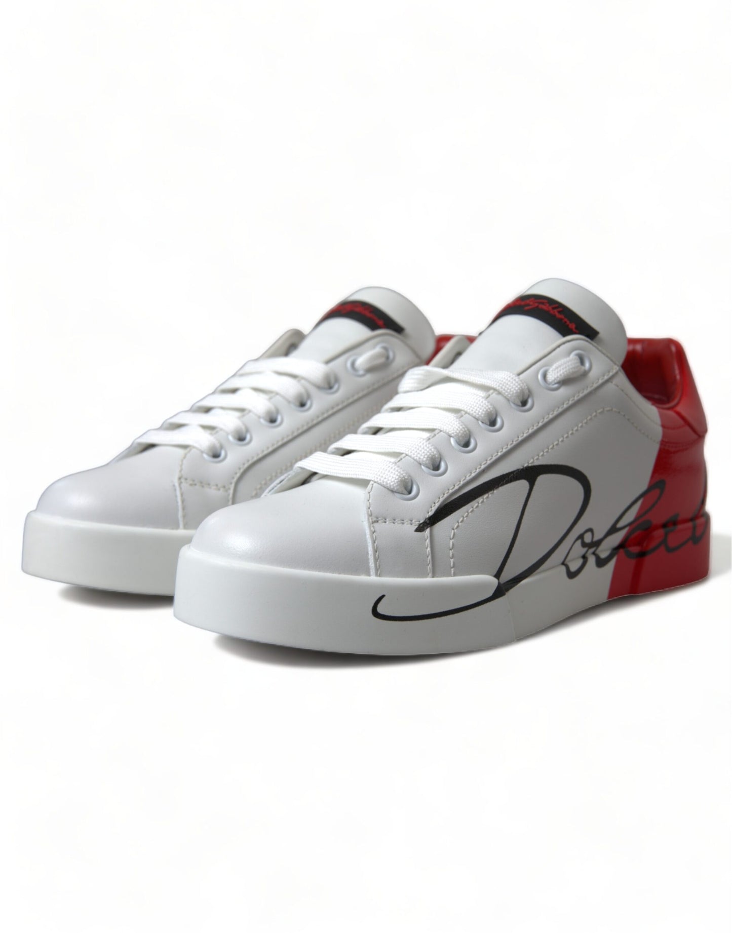 Dolce & Gabbana White Red Lace Up Womens Low Top Sneakers Shoes Curated Luxury Accessories by Orvyn