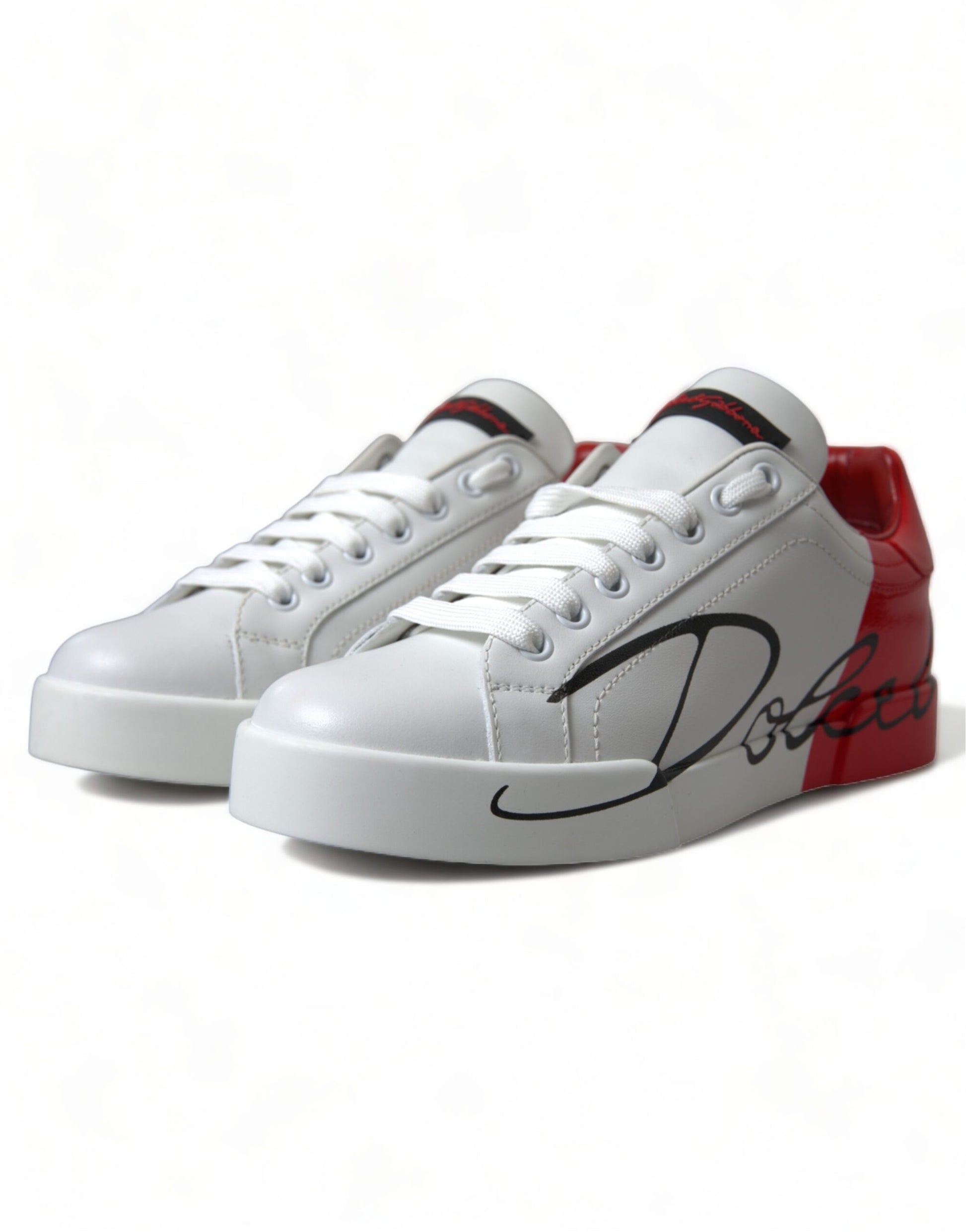 Dolce & Gabbana White Red Lace Up Womens Low Top Sneakers Shoes Curated Luxury Accessories by Orvyn