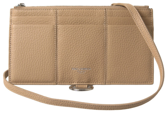 Dolce & Gabbana Beige Leather Shoulder Cardholder Shoulder Strap Wallet Curated Luxury Accessories by Orvyn