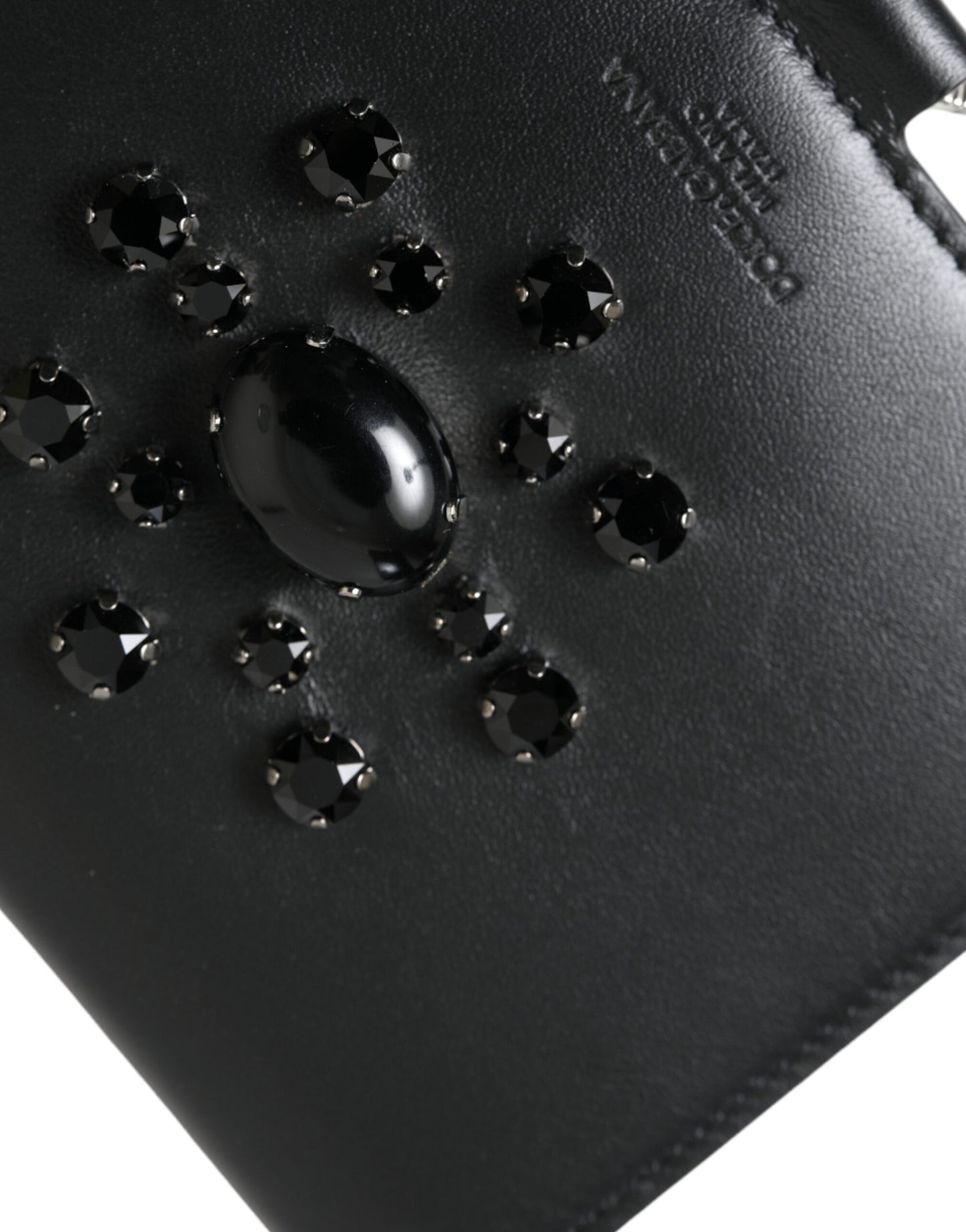 Dolce & Gabbana Black Leather Crystal Embellished Card Holder Wallet Curated Luxury Accessories by Orvyn