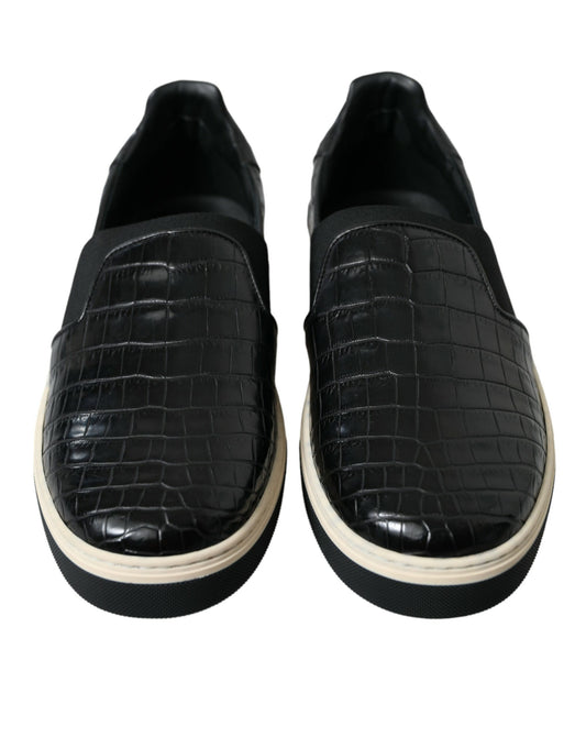 Dolce & Gabbana Black Croc Exotic Leather Sneakers Shoes Curated Luxury Accessories by Orvyn