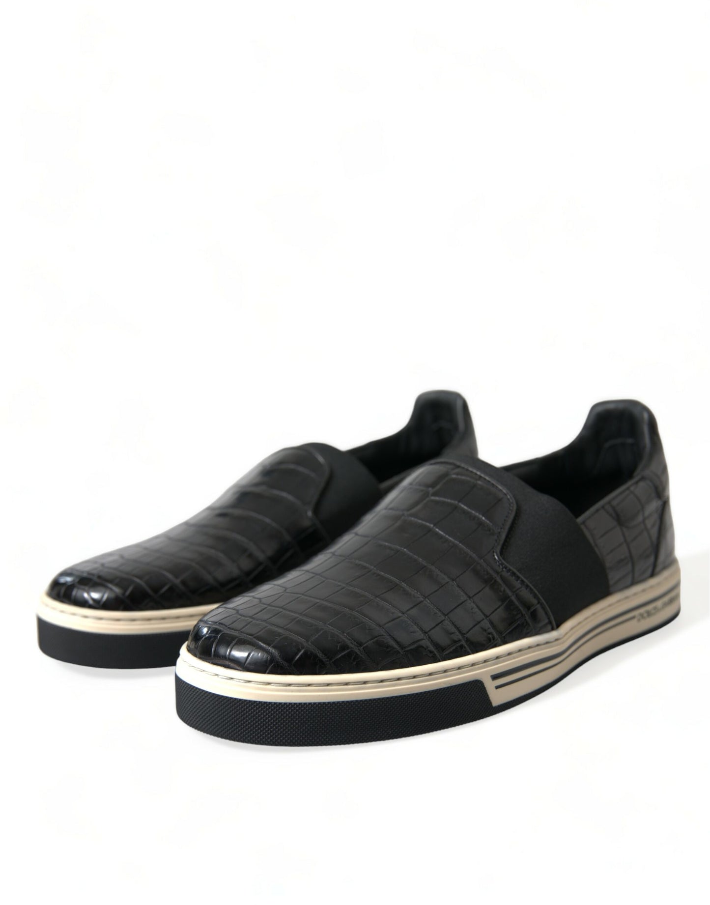 Dolce & Gabbana Black Croc Exotic Leather Sneakers Shoes Curated Luxury Accessories by Orvyn