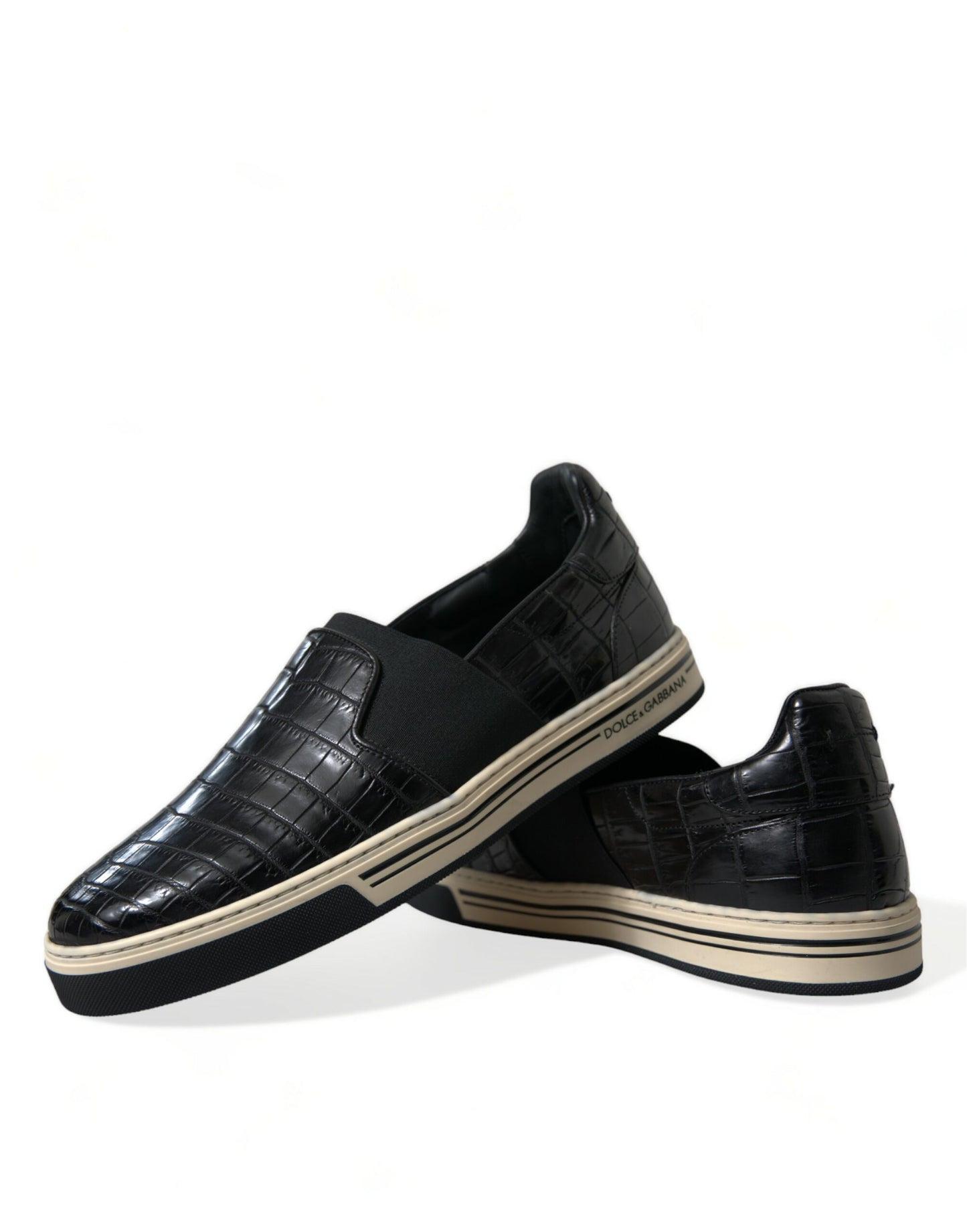 Dolce & Gabbana Black Croc Exotic Leather Sneakers Shoes Curated Luxury Accessories by Orvyn