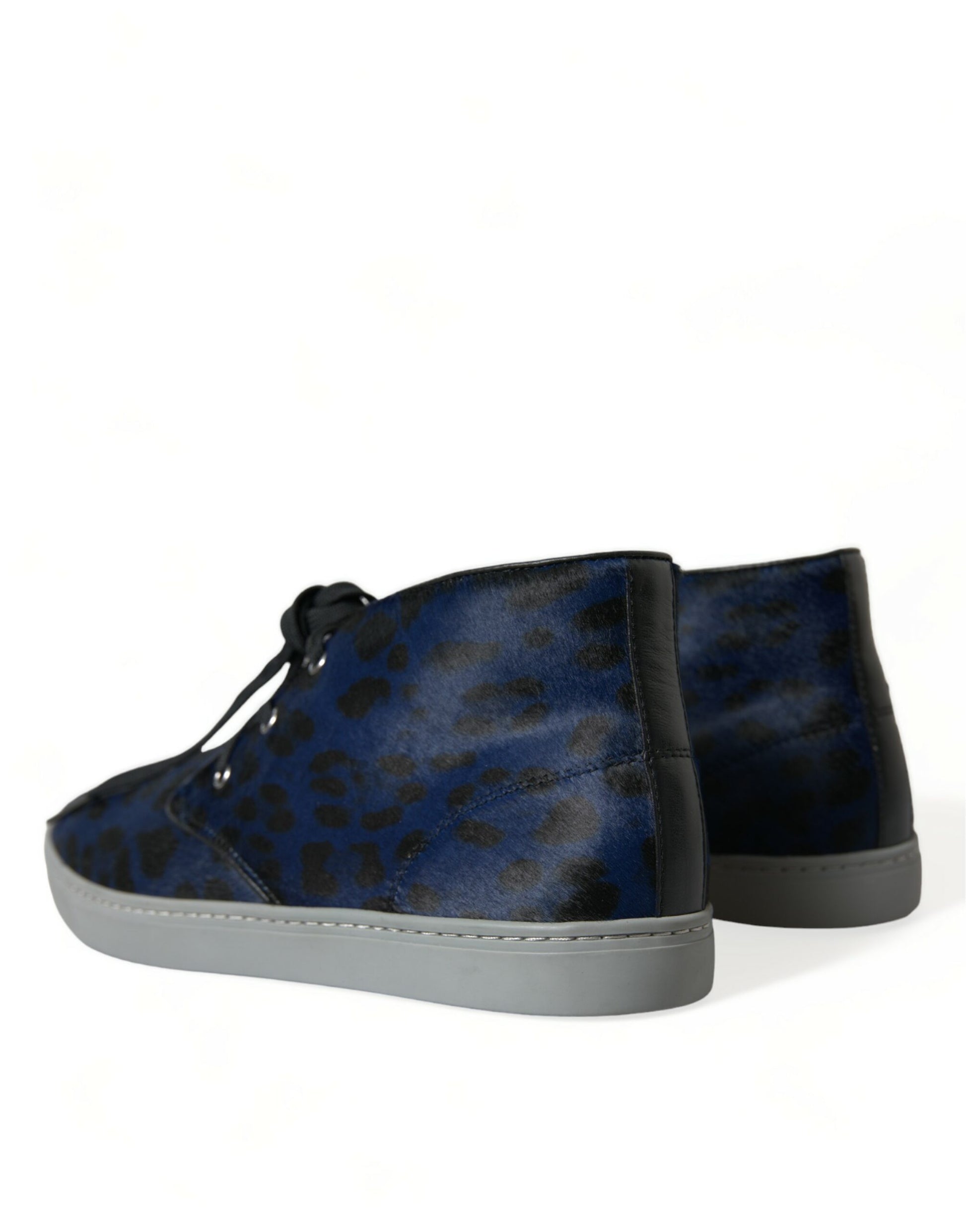 Dolce & Gabbana Blue Calfskin Leopard Mid Top Sneakers Shoes Curated Luxury Accessories by Orvyn