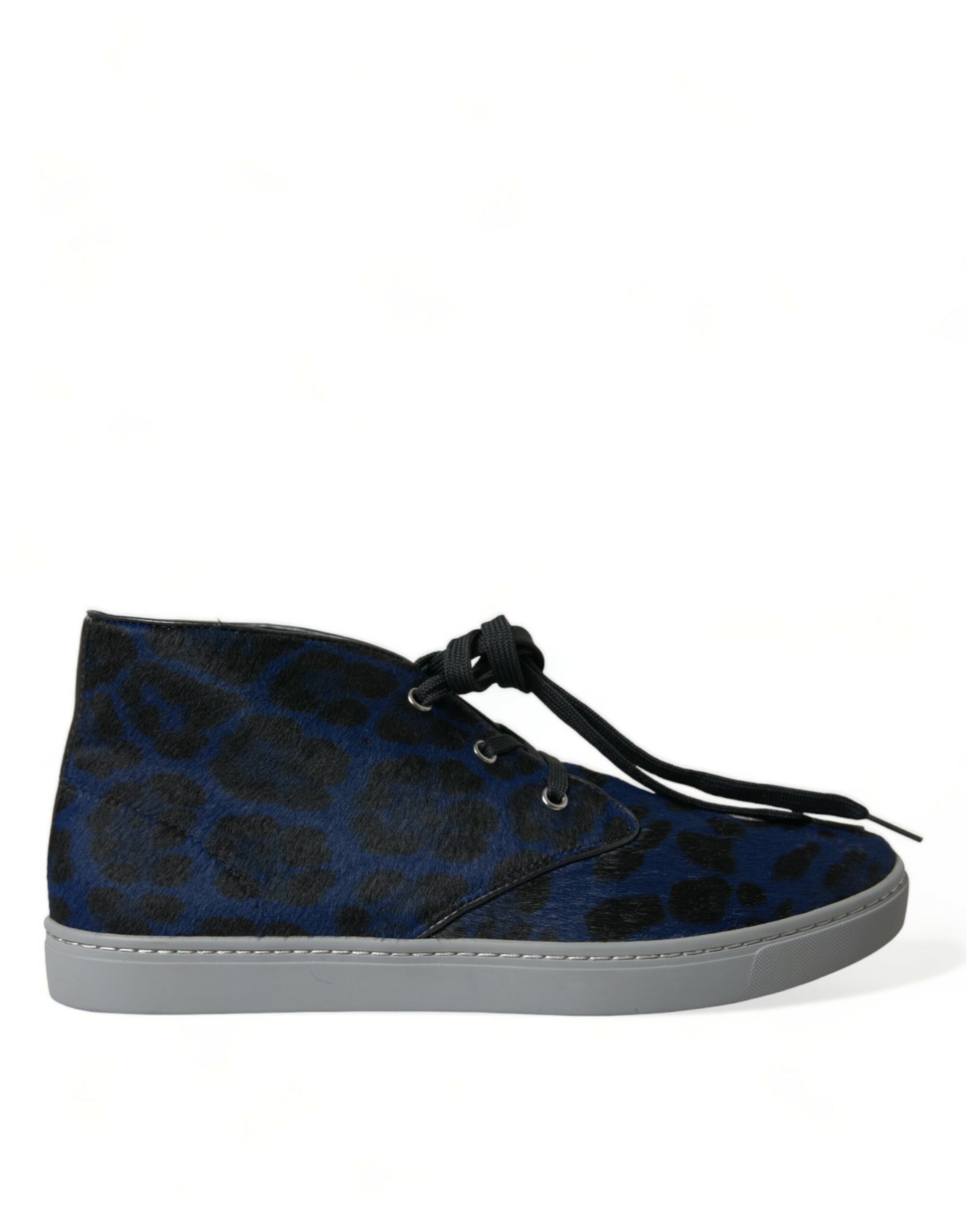 Dolce & Gabbana Blue Calfskin Leopard Mid Top Sneakers Shoes Curated Luxury Accessories by Orvyn