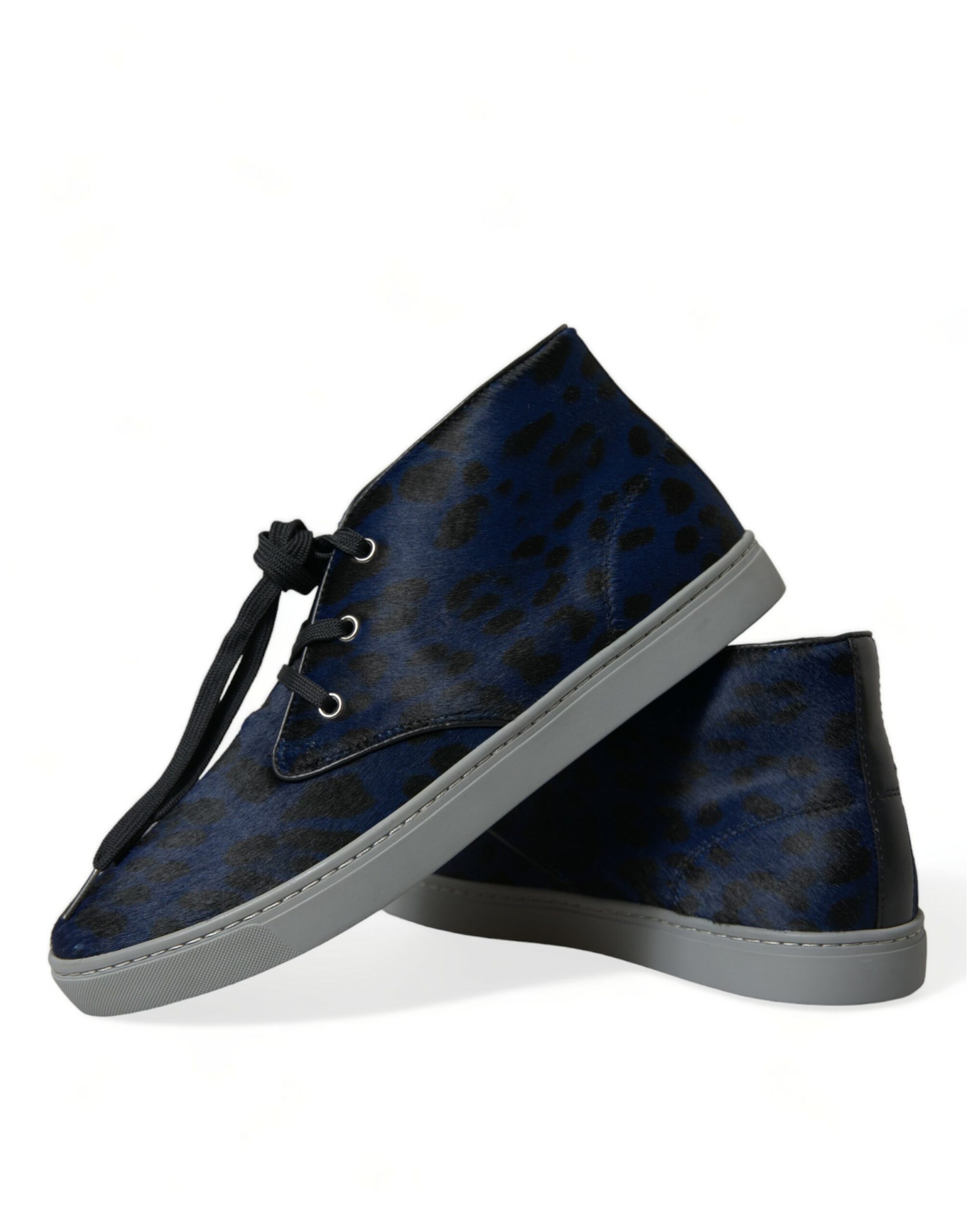 Dolce & Gabbana Blue Calfskin Leopard Mid Top Sneakers Shoes Curated Luxury Accessories by Orvyn