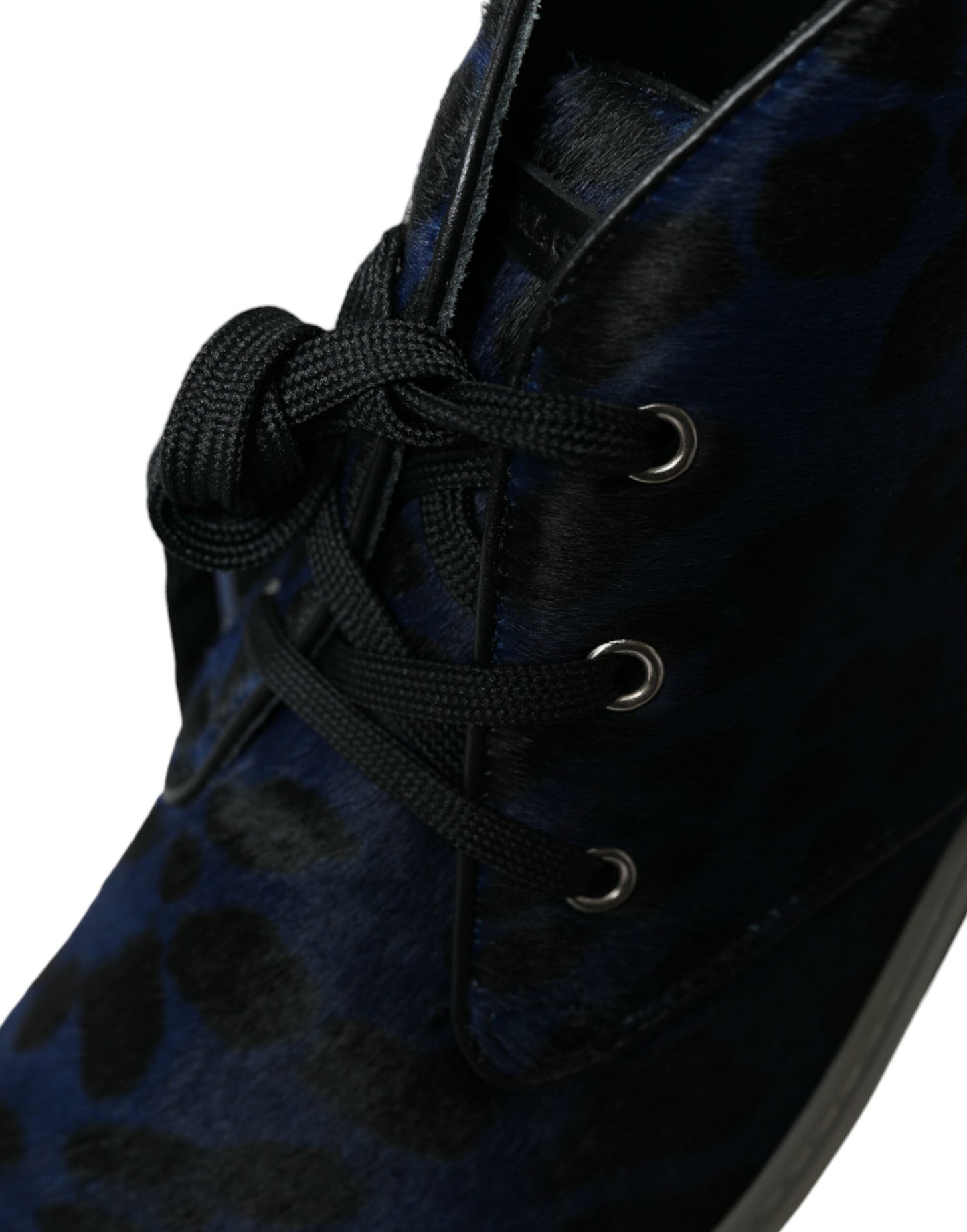 Dolce & Gabbana Blue Calfskin Leopard Mid Top Sneakers Shoes Curated Luxury Accessories by Orvyn