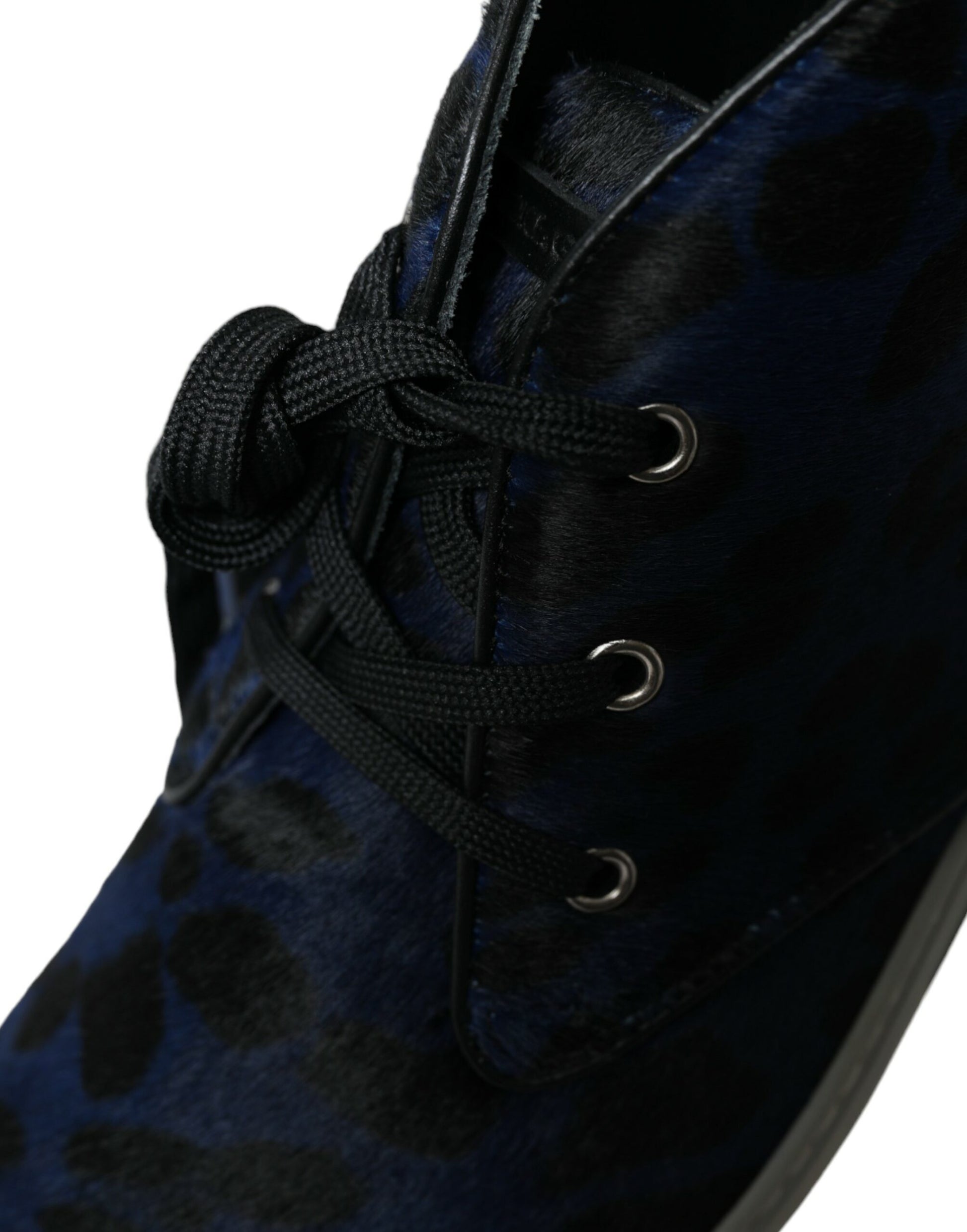 Dolce & Gabbana Blue Calfskin Leopard Mid Top Sneakers Shoes Curated Luxury Accessories by Orvyn