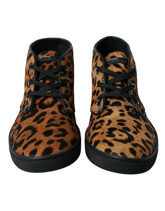 Dolce & Gabbana Brown Leopard Pony Hair Leather Sneakers Shoes Curated Luxury Accessories by Orvyn