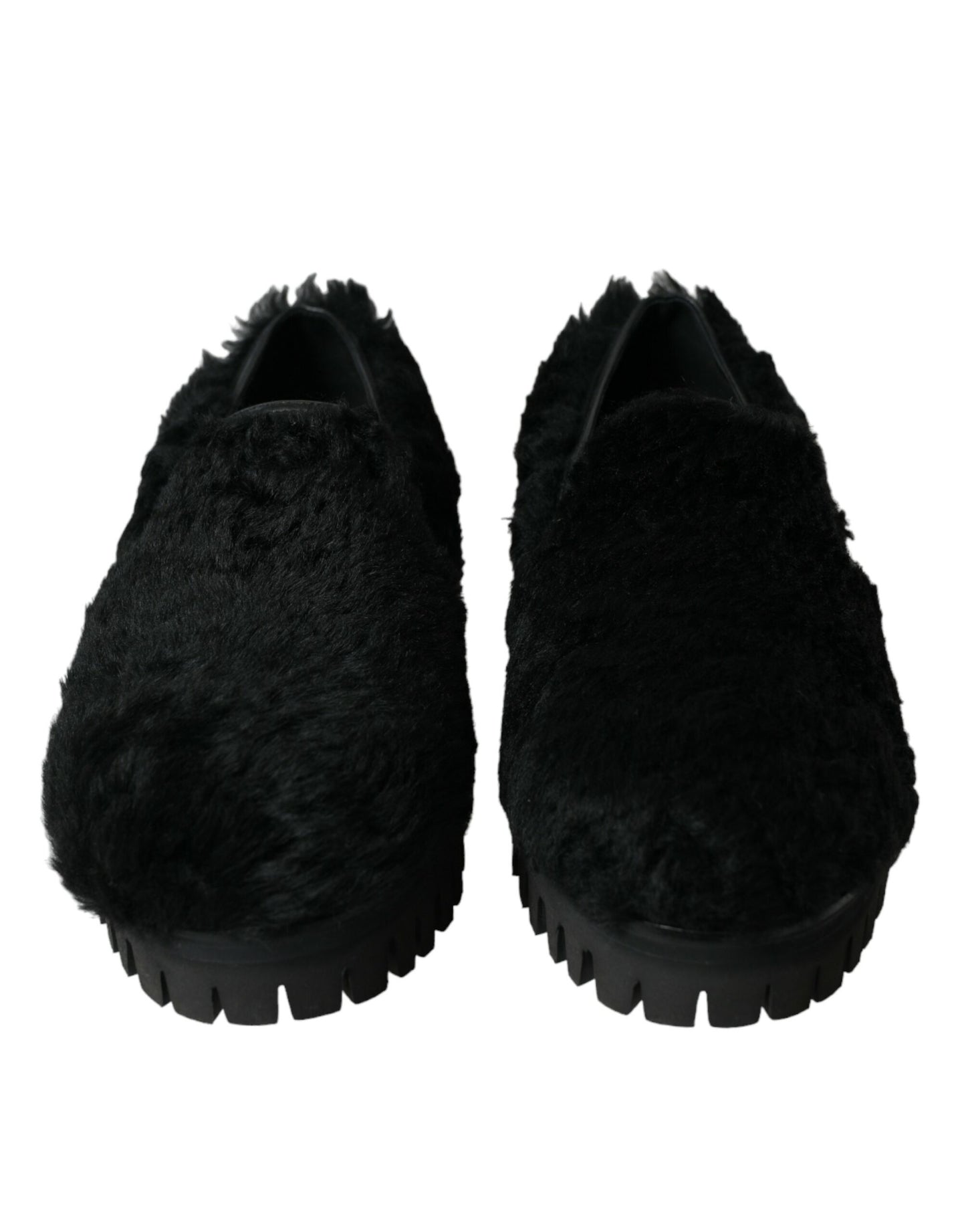 Dolce & Gabbana Black Fur Leather Slippers Dress Shoes Curated Luxury Accessories by Orvyn