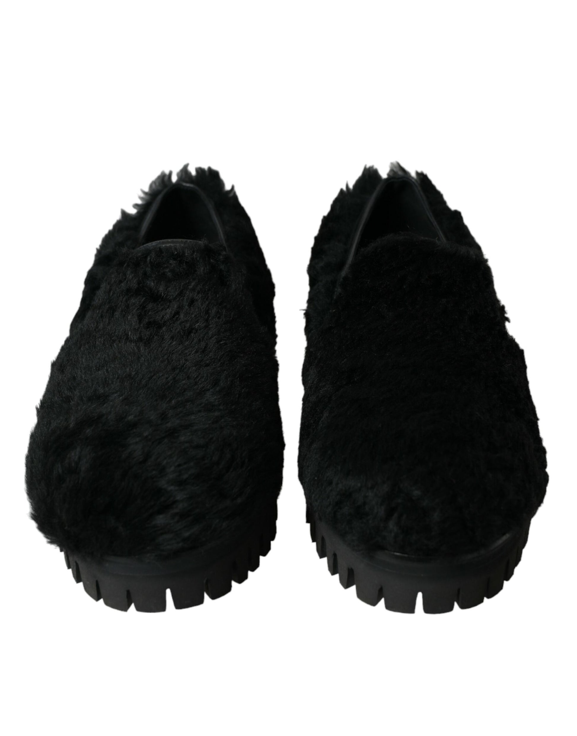 Dolce & Gabbana Black Fur Leather Slippers Dress Shoes Curated Luxury Accessories by Orvyn