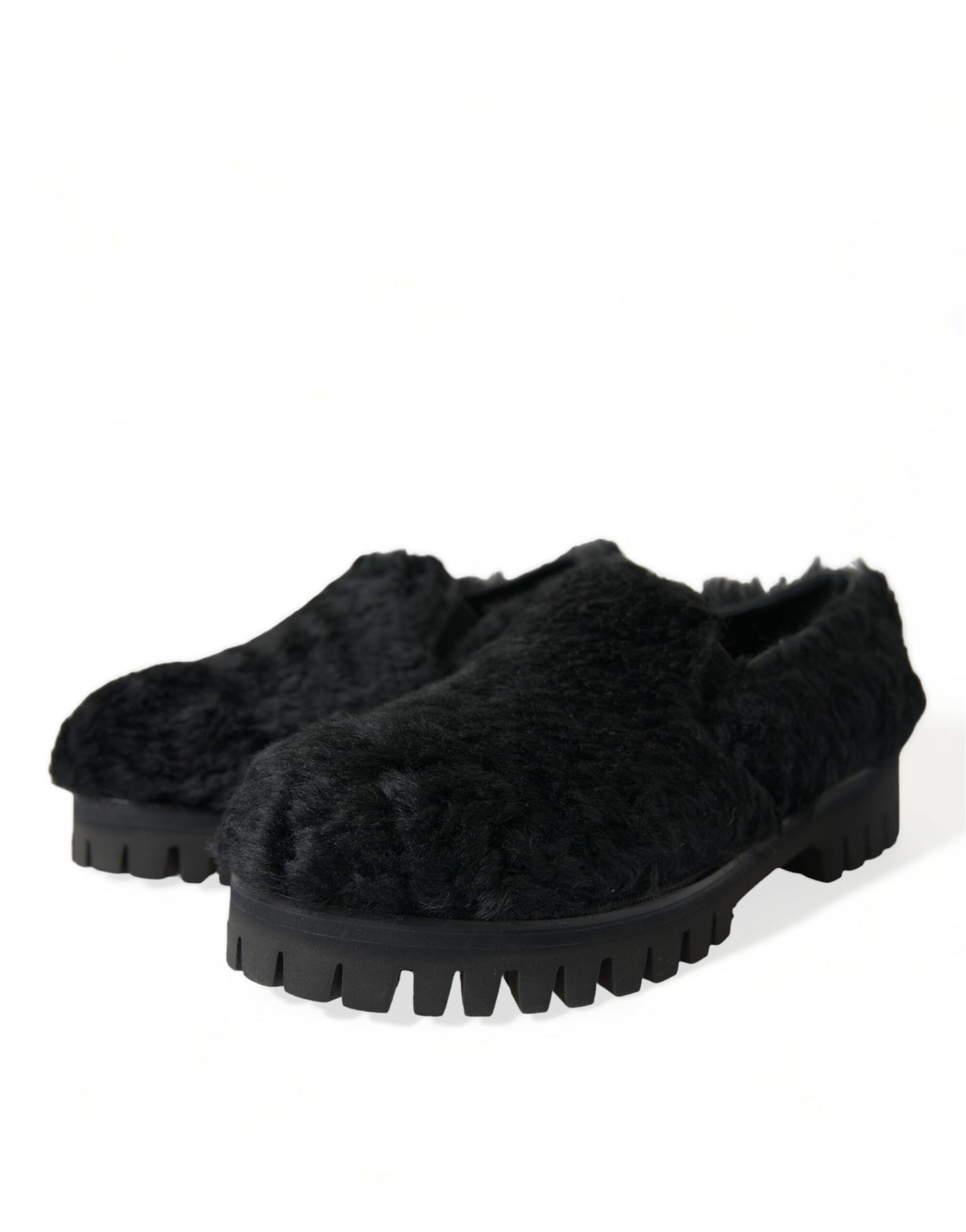 Dolce & Gabbana Black Fur Leather Slippers Dress Shoes Curated Luxury Accessories by Orvyn