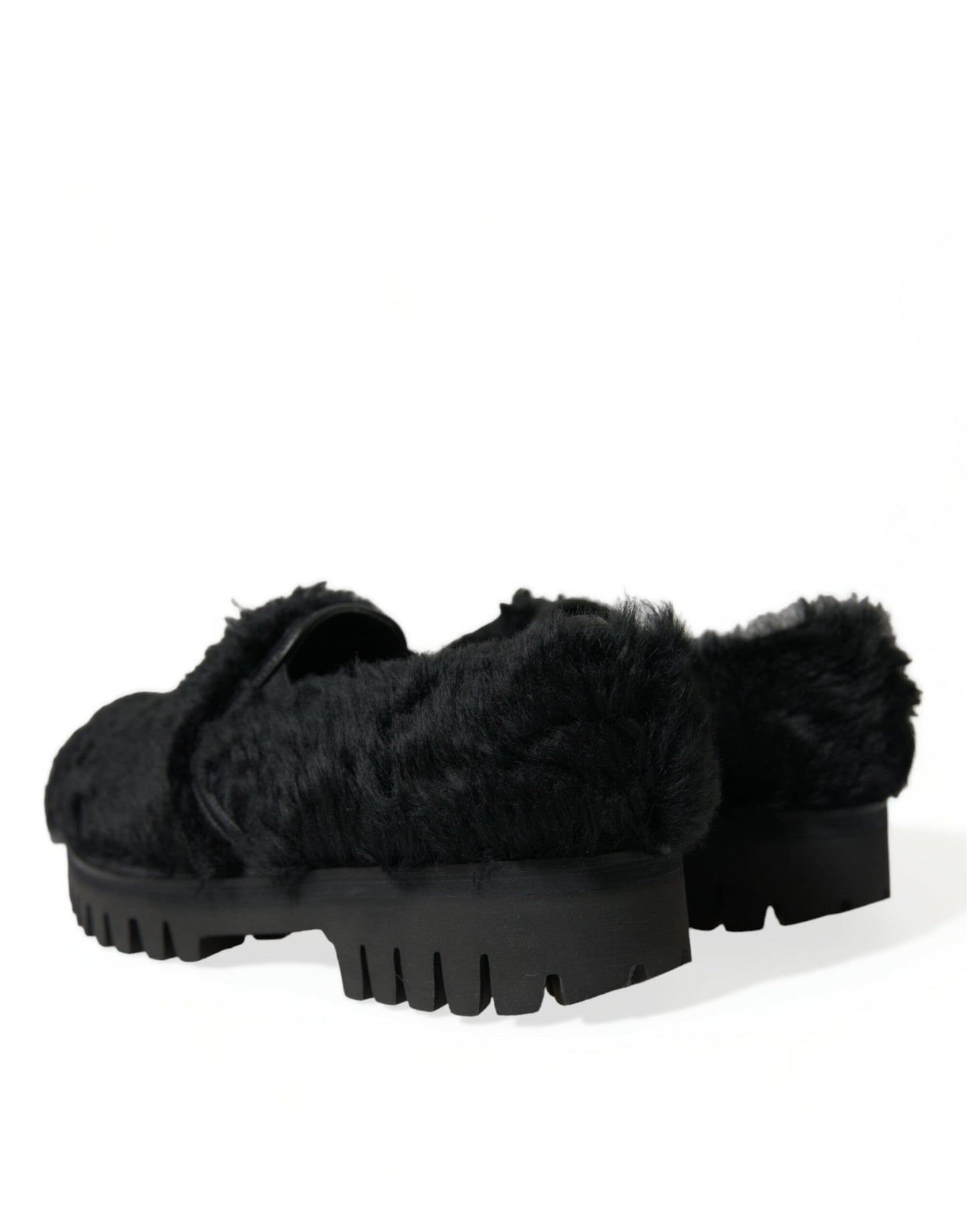 Dolce & Gabbana Black Fur Leather Slippers Dress Shoes Curated Luxury Accessories by Orvyn