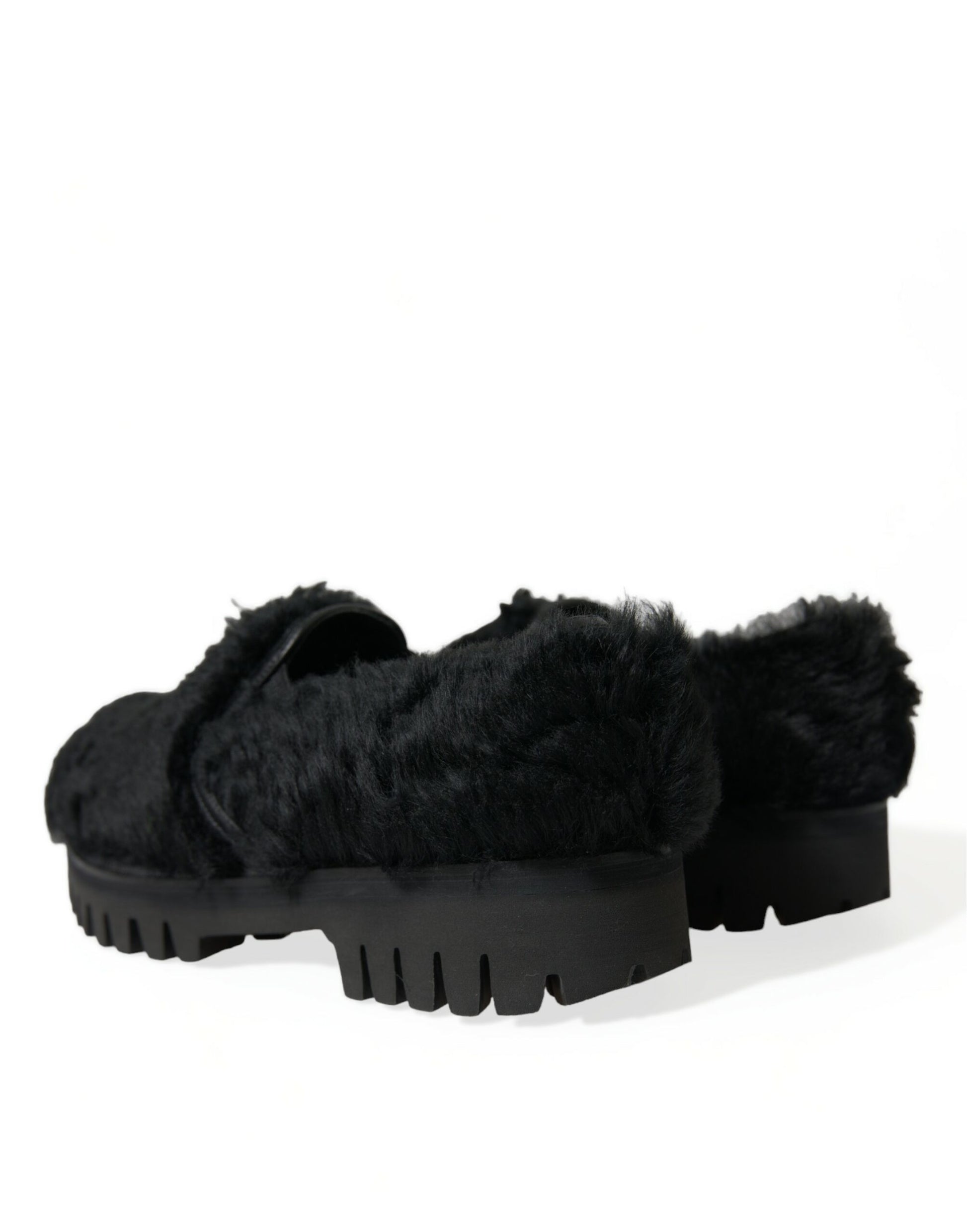 Dolce & Gabbana Black Fur Leather Slippers Dress Shoes Curated Luxury Accessories by Orvyn