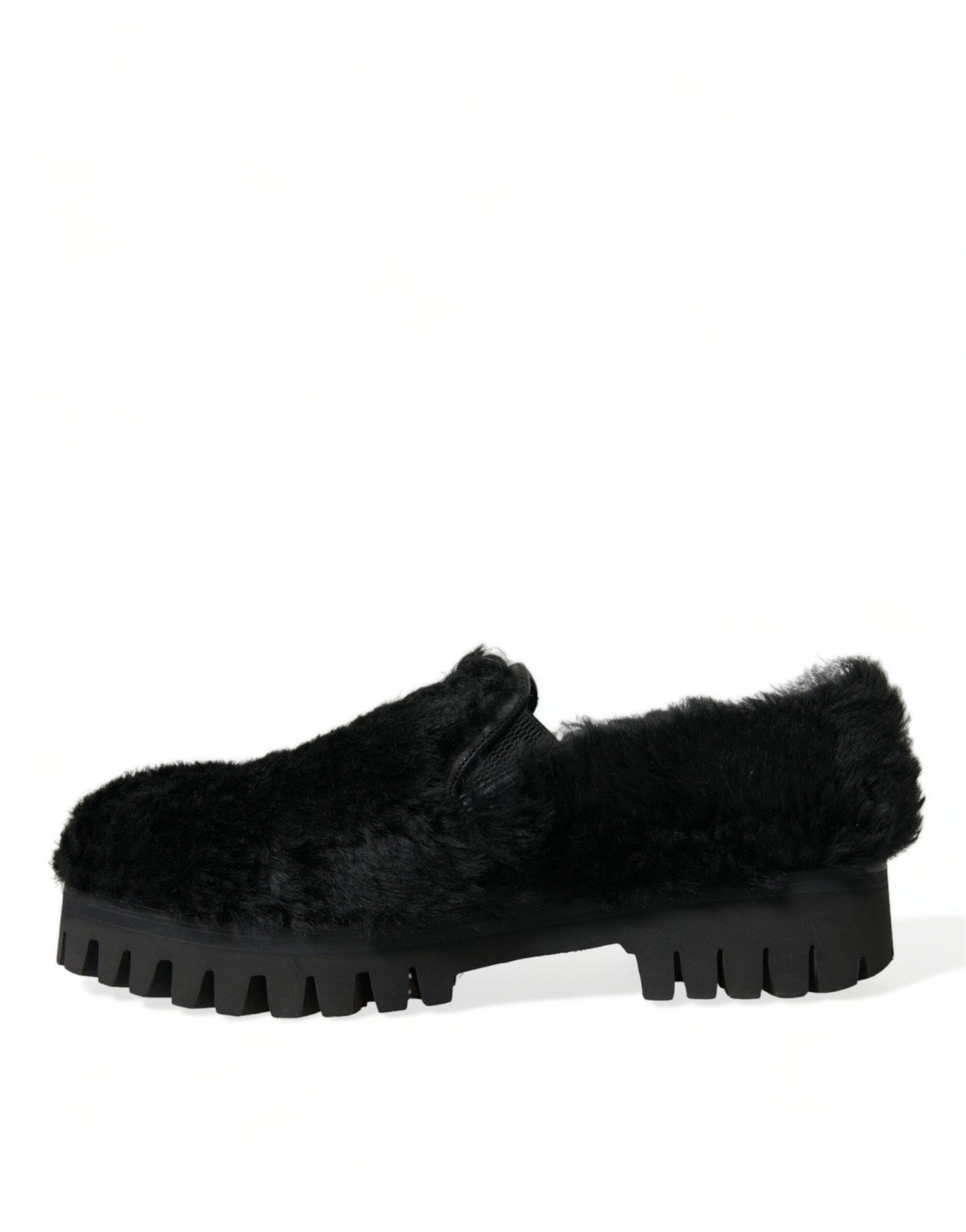 Dolce & Gabbana Black Fur Leather Slippers Dress Shoes Curated Luxury Accessories by Orvyn