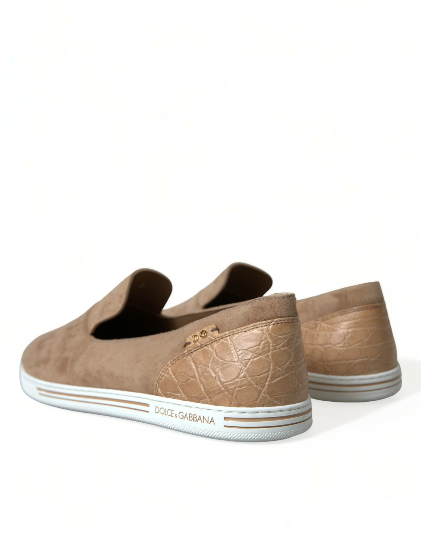 Dolce & Gabbana Beige Suede Caiman Men Loafers Slippers Shoes Curated Luxury Accessories by Orvyn