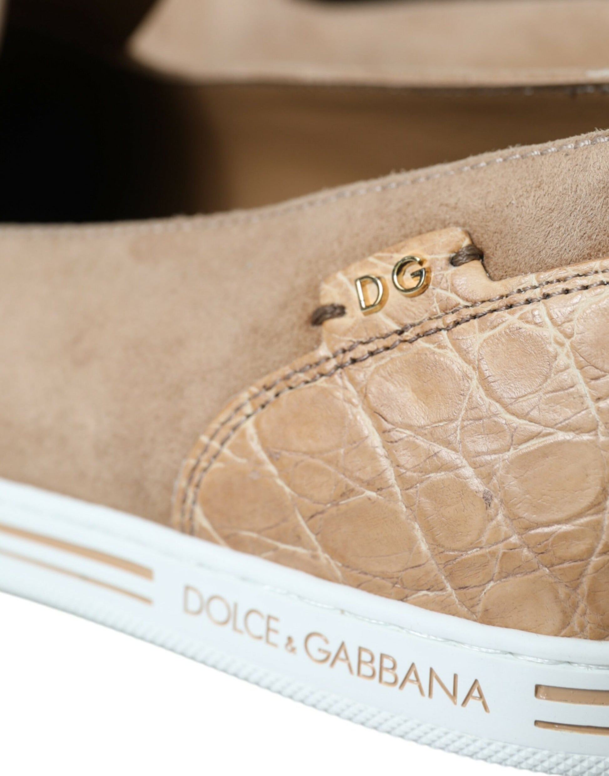 Dolce & Gabbana Beige Suede Caiman Men Loafers Slippers Shoes Curated Luxury Accessories by Orvyn
