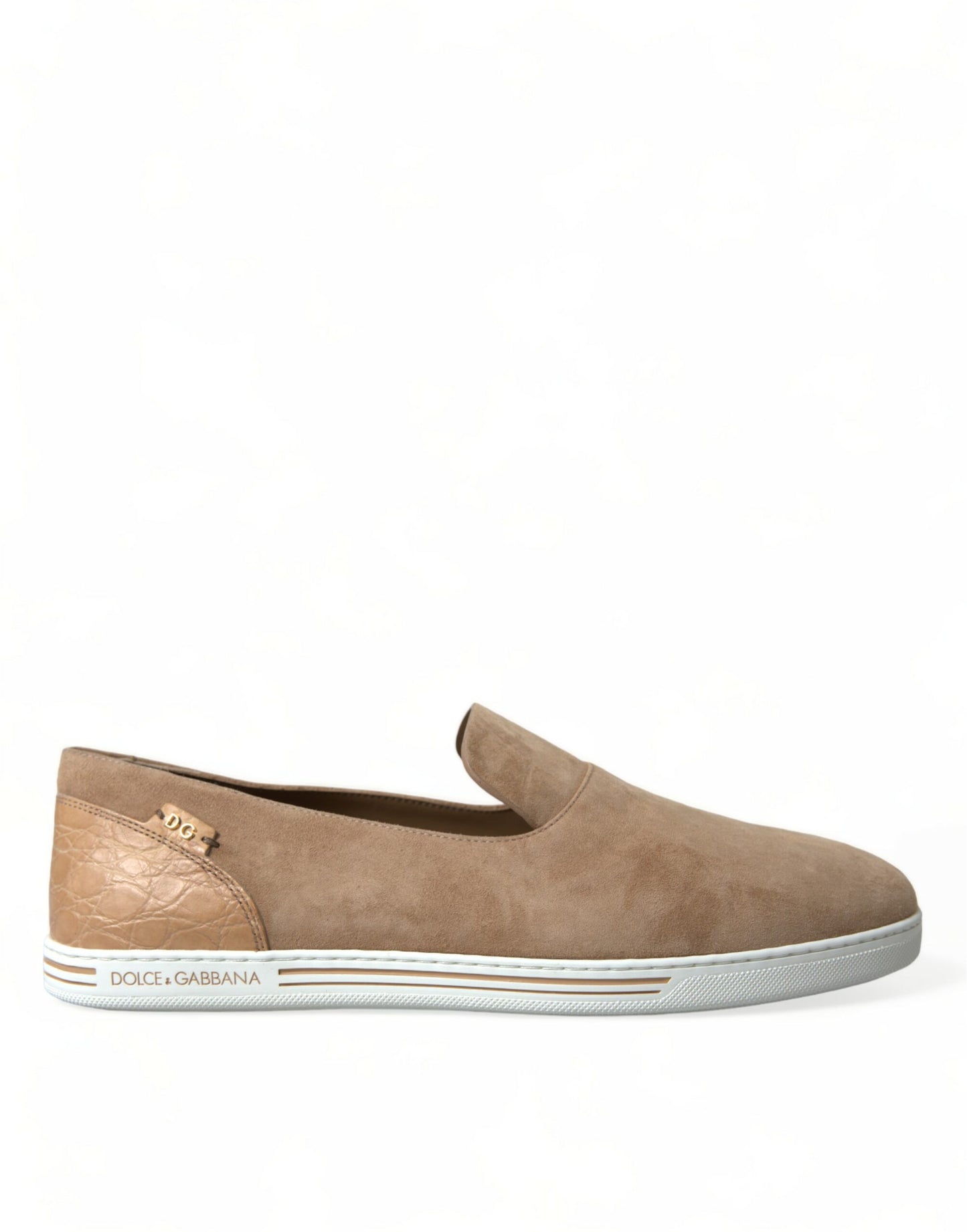 Dolce & Gabbana Beige Suede Caiman Men Loafers Slippers Shoes Curated Luxury Accessories by Orvyn