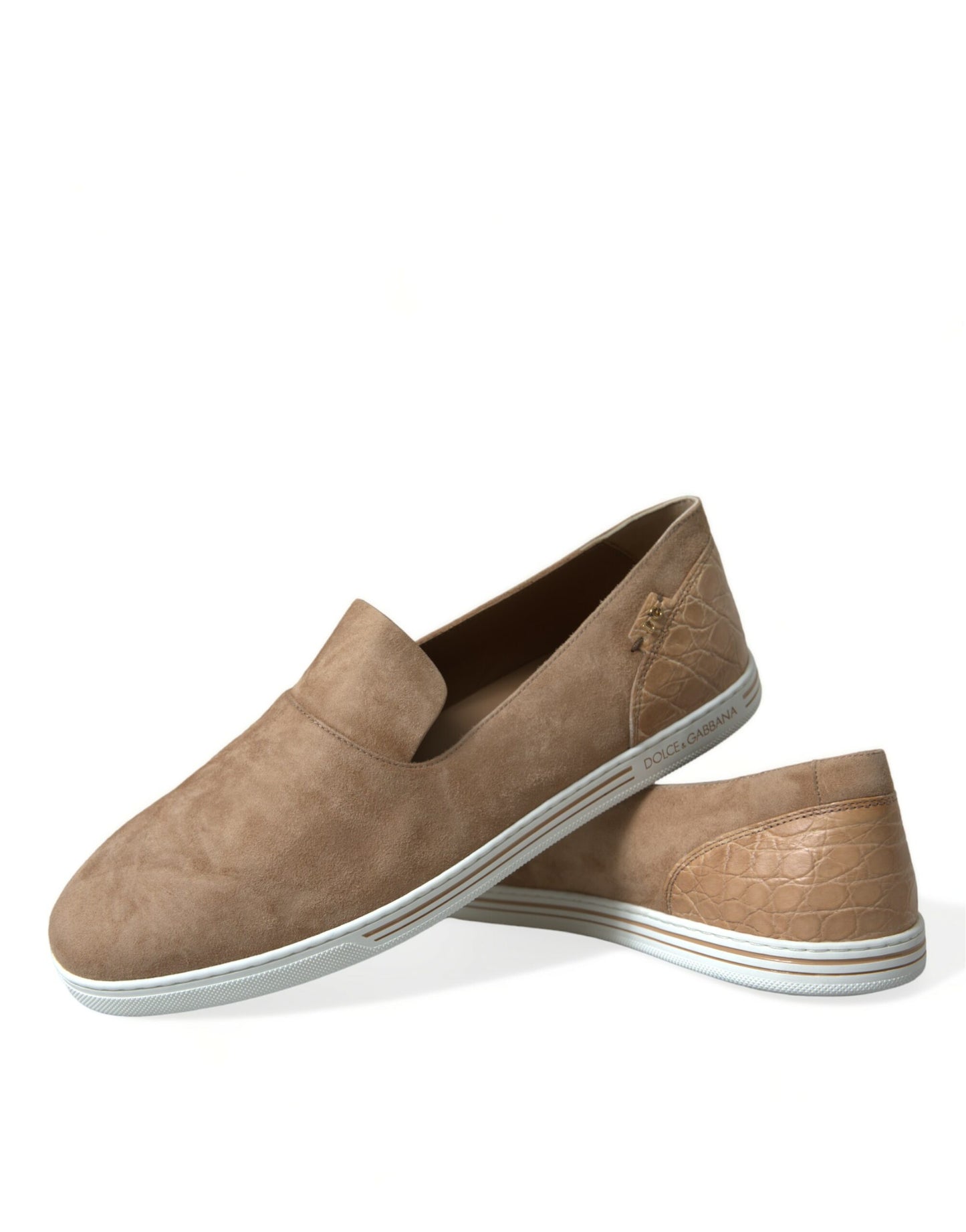 Dolce & Gabbana Beige Suede Caiman Men Loafers Slippers Shoes Curated Luxury Accessories by Orvyn