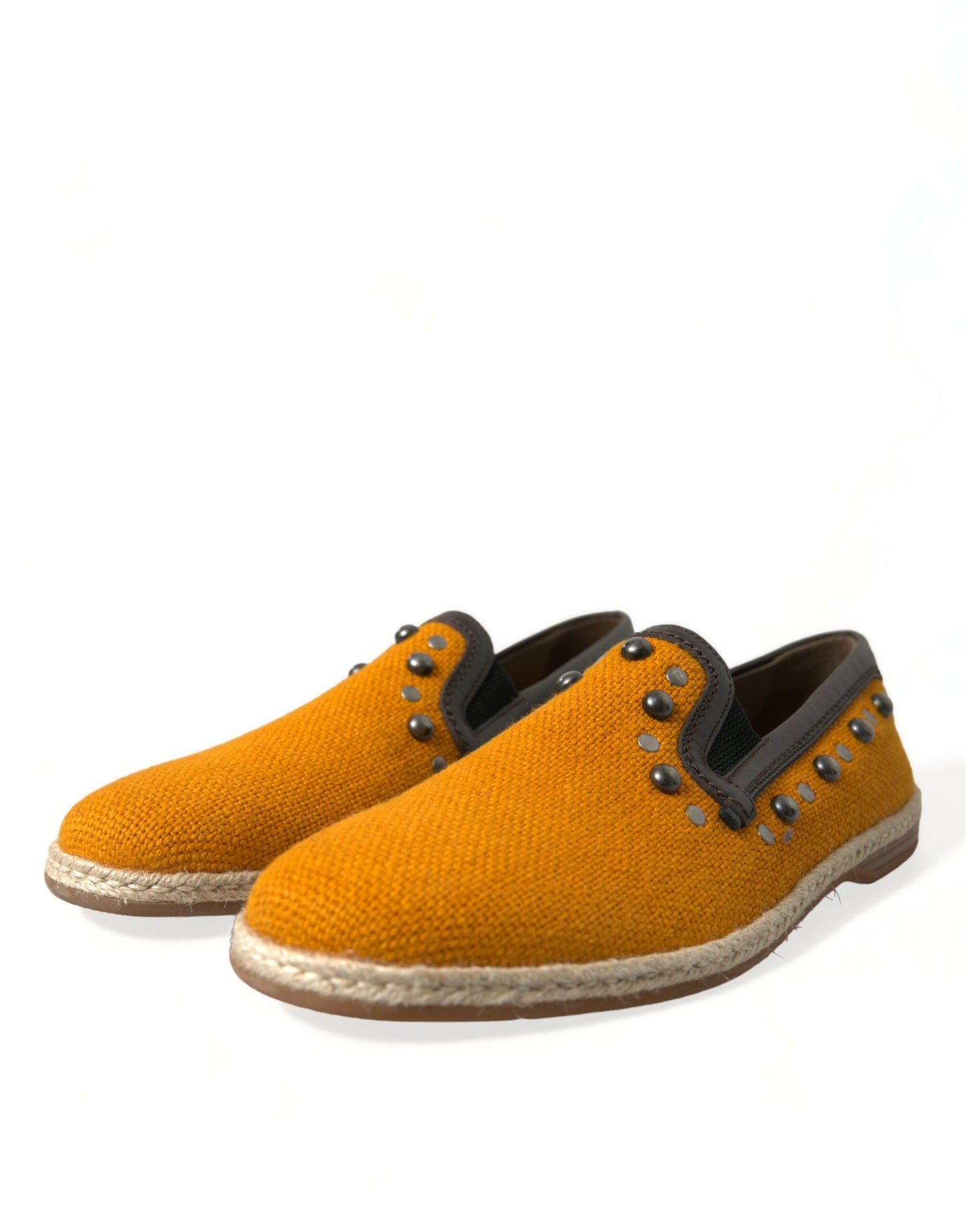 Dolce & Gabbana Orange Linen Leather Studded Loafers Shoes Curated Luxury Accessories by Orvyn