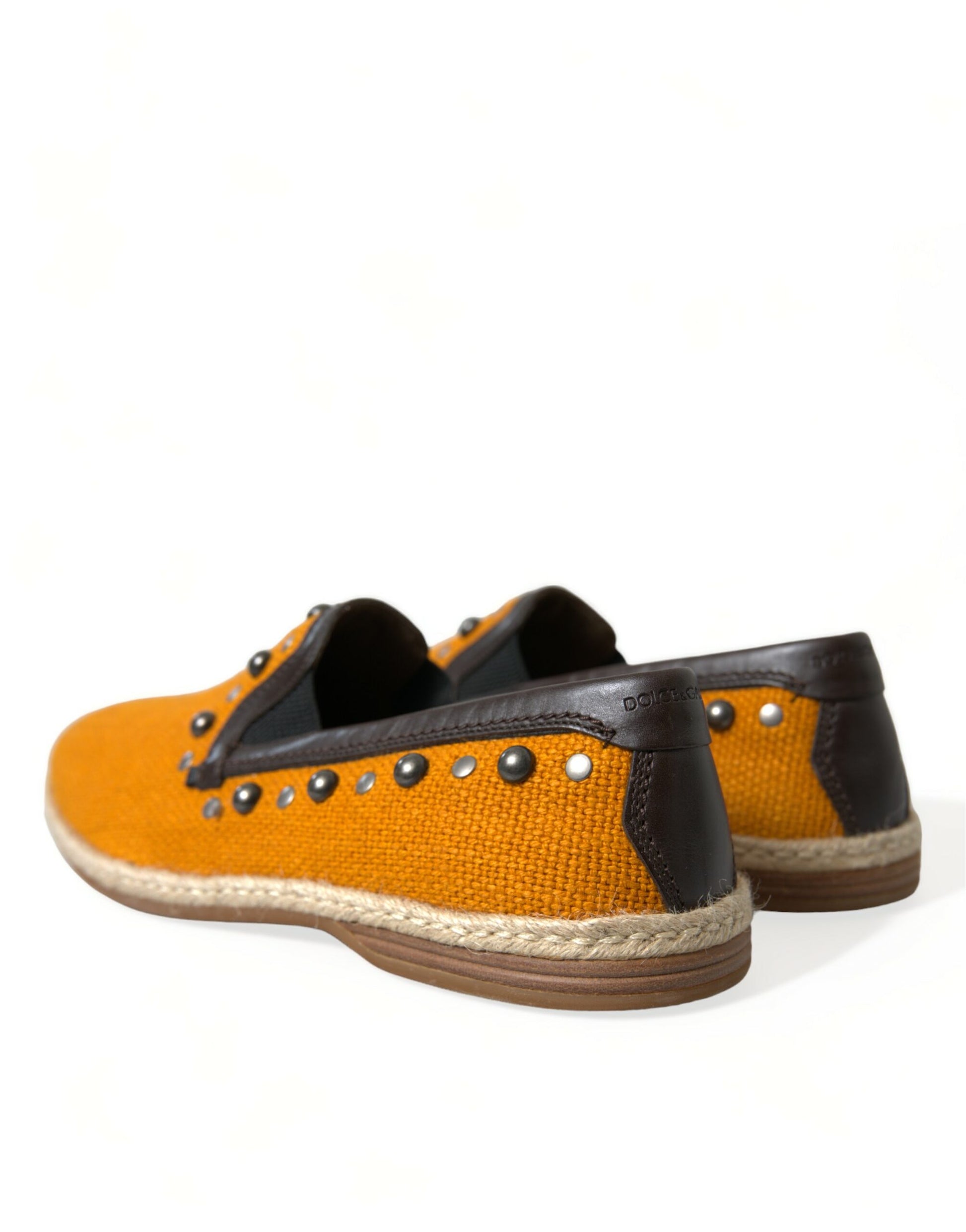 Dolce & Gabbana Orange Linen Leather Studded Loafers Shoes Curated Luxury Accessories by Orvyn