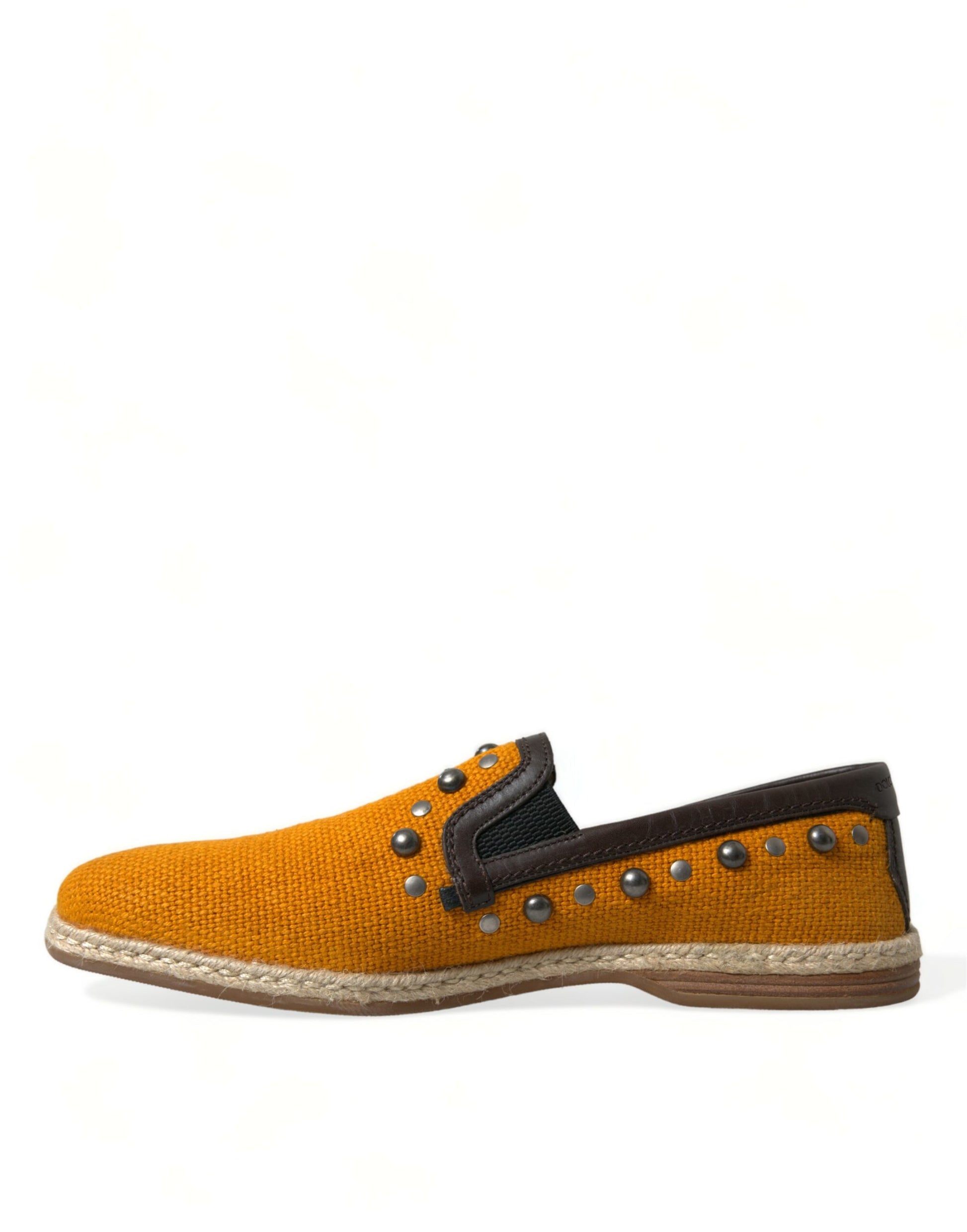 Dolce & Gabbana Orange Linen Leather Studded Loafers Shoes Curated Luxury Accessories by Orvyn