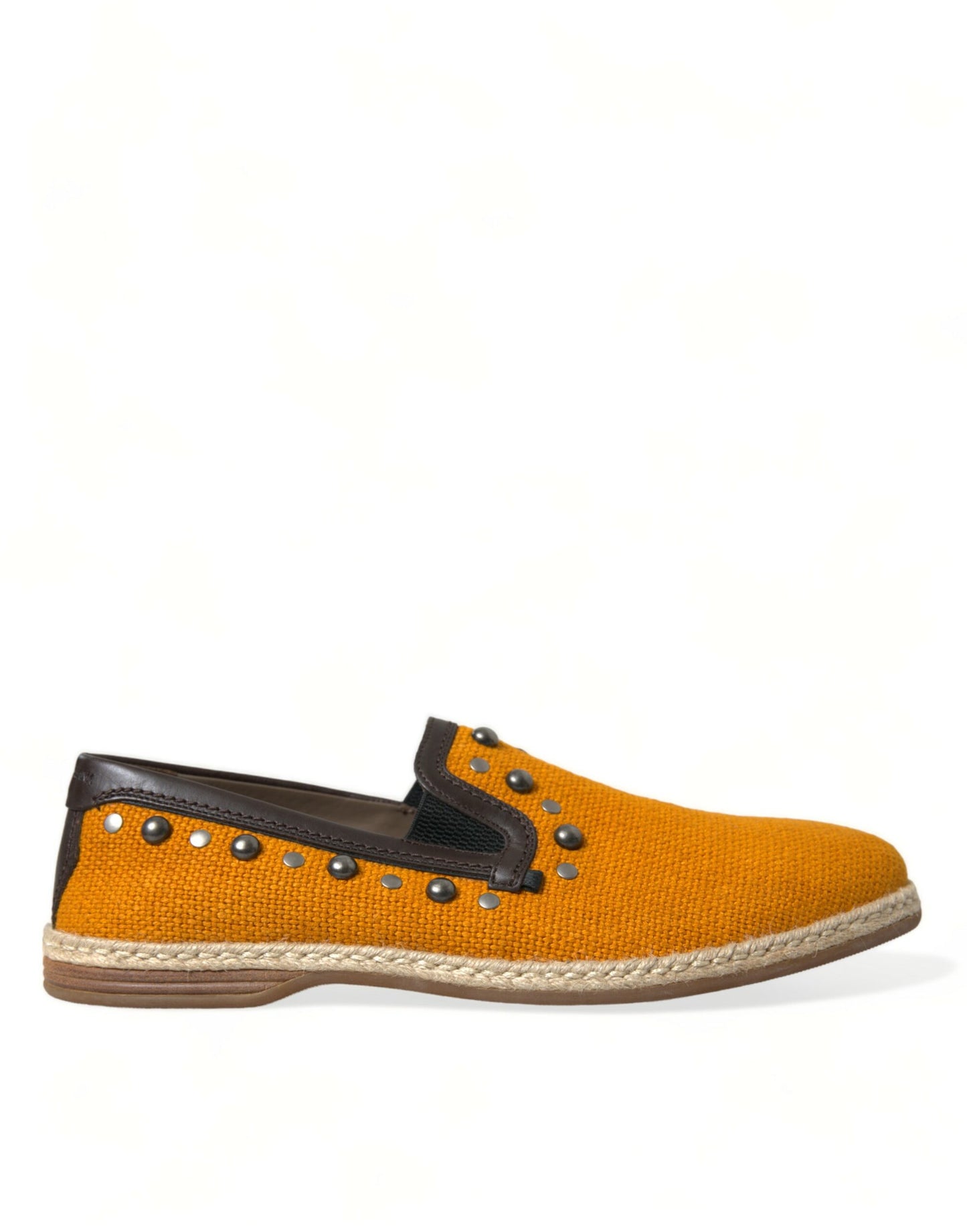 Dolce & Gabbana Orange Linen Leather Studded Loafers Shoes Curated Luxury Accessories by Orvyn