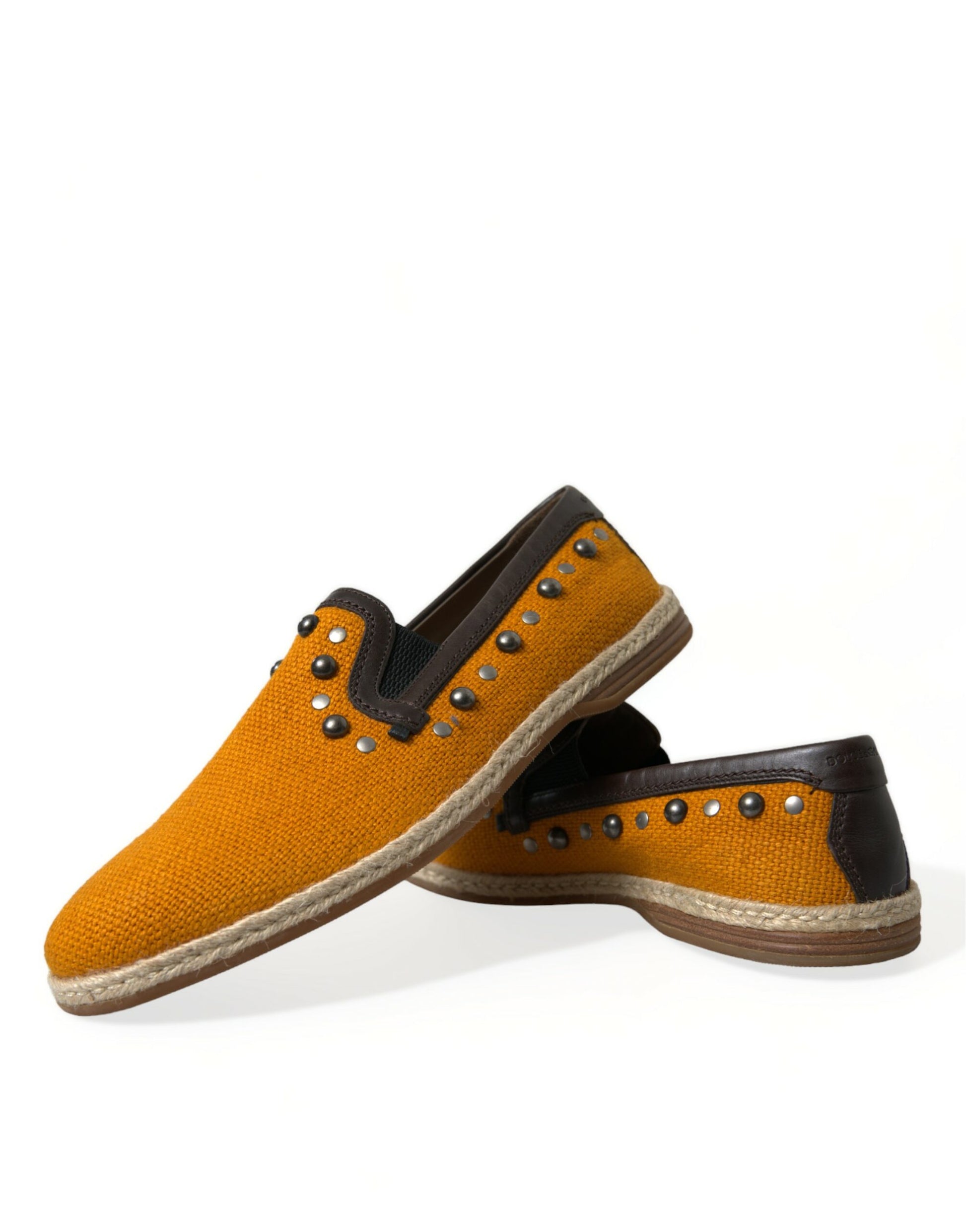 Dolce & Gabbana Orange Linen Leather Studded Loafers Shoes Curated Luxury Accessories by Orvyn