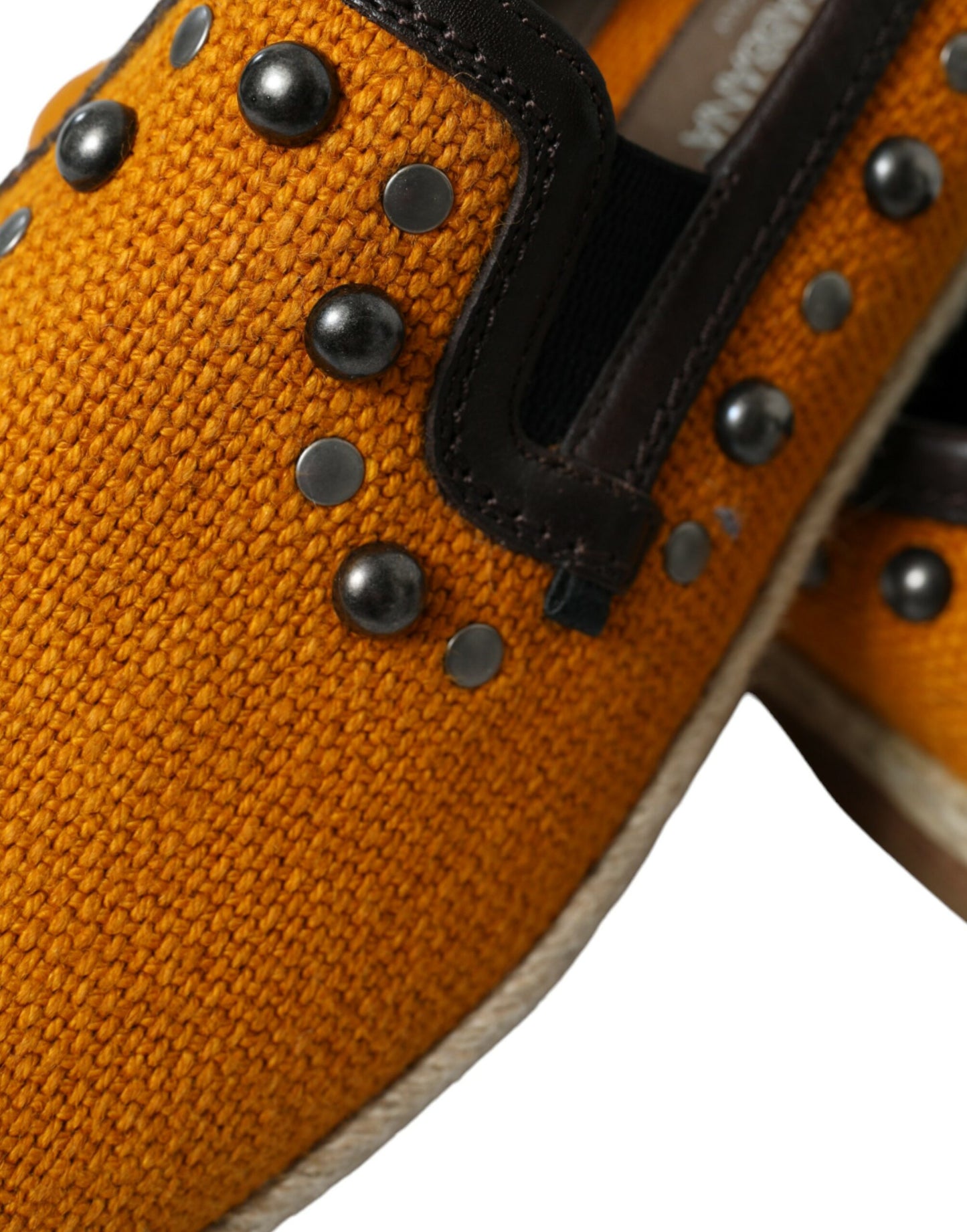 Dolce & Gabbana Orange Linen Leather Studded Loafers Shoes Curated Luxury Accessories by Orvyn