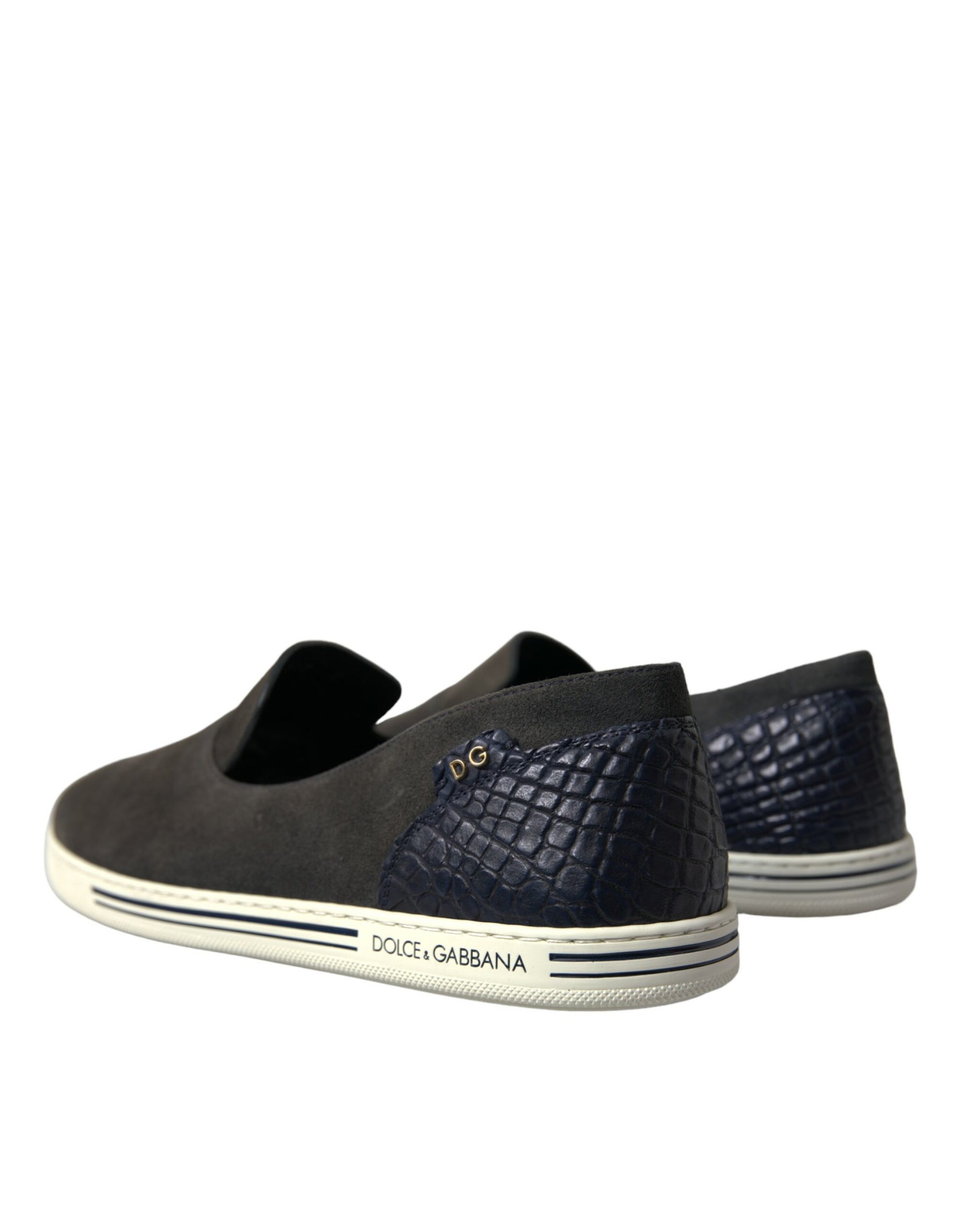 Dolce & Gabbana Blue Suede Caiman Men Loafers Slippers Shoes Curated Luxury Accessories by Orvyn