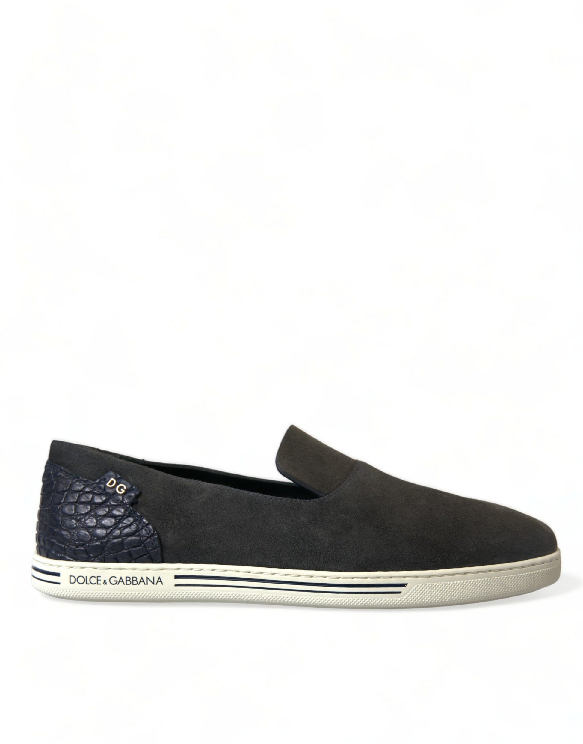 Dolce & Gabbana Blue Suede Caiman Men Loafers Slippers Shoes Curated Luxury Accessories by Orvyn