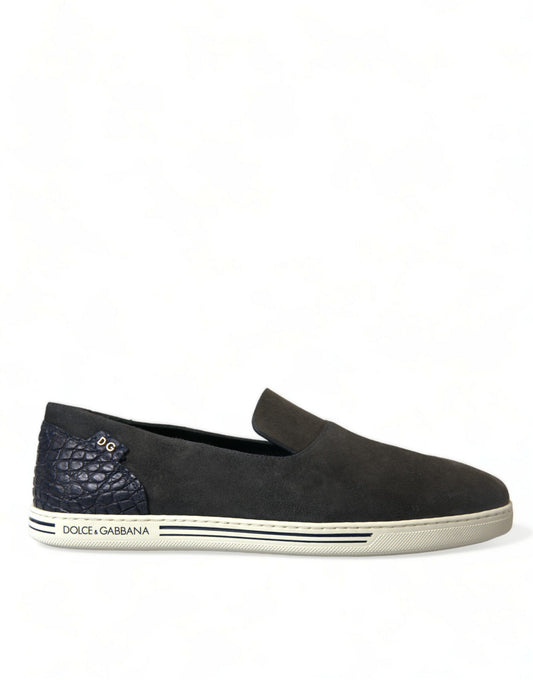Dolce & Gabbana Blue Suede Caiman Men Loafers Slippers Shoes Curated Luxury Accessories by Orvyn