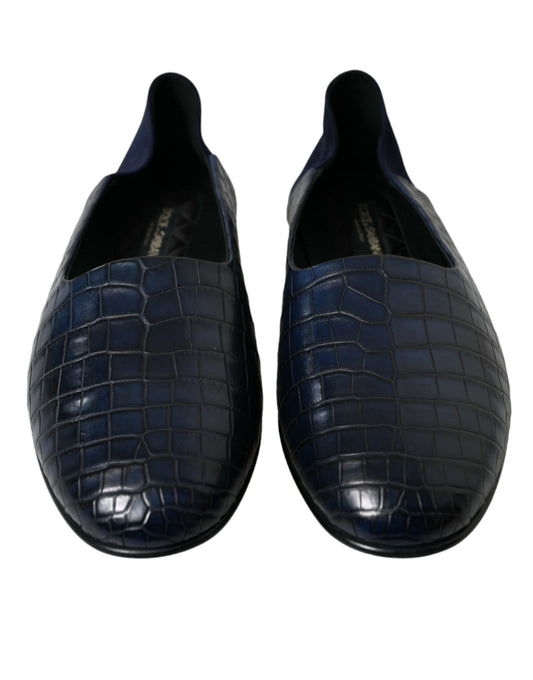 Dolce & Gabbana Blue Crocodile Leather Loafers Slip On Shoes Curated Luxury Accessories by Orvyn