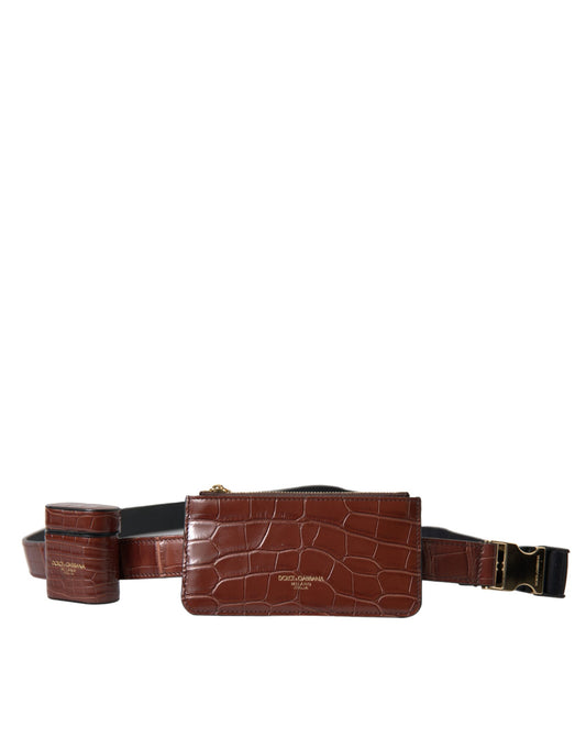 Dolce & Gabbana Brown Alligator Leather Airpods Case Coin Purse Wallet Curated Luxury Accessories by Orvyn