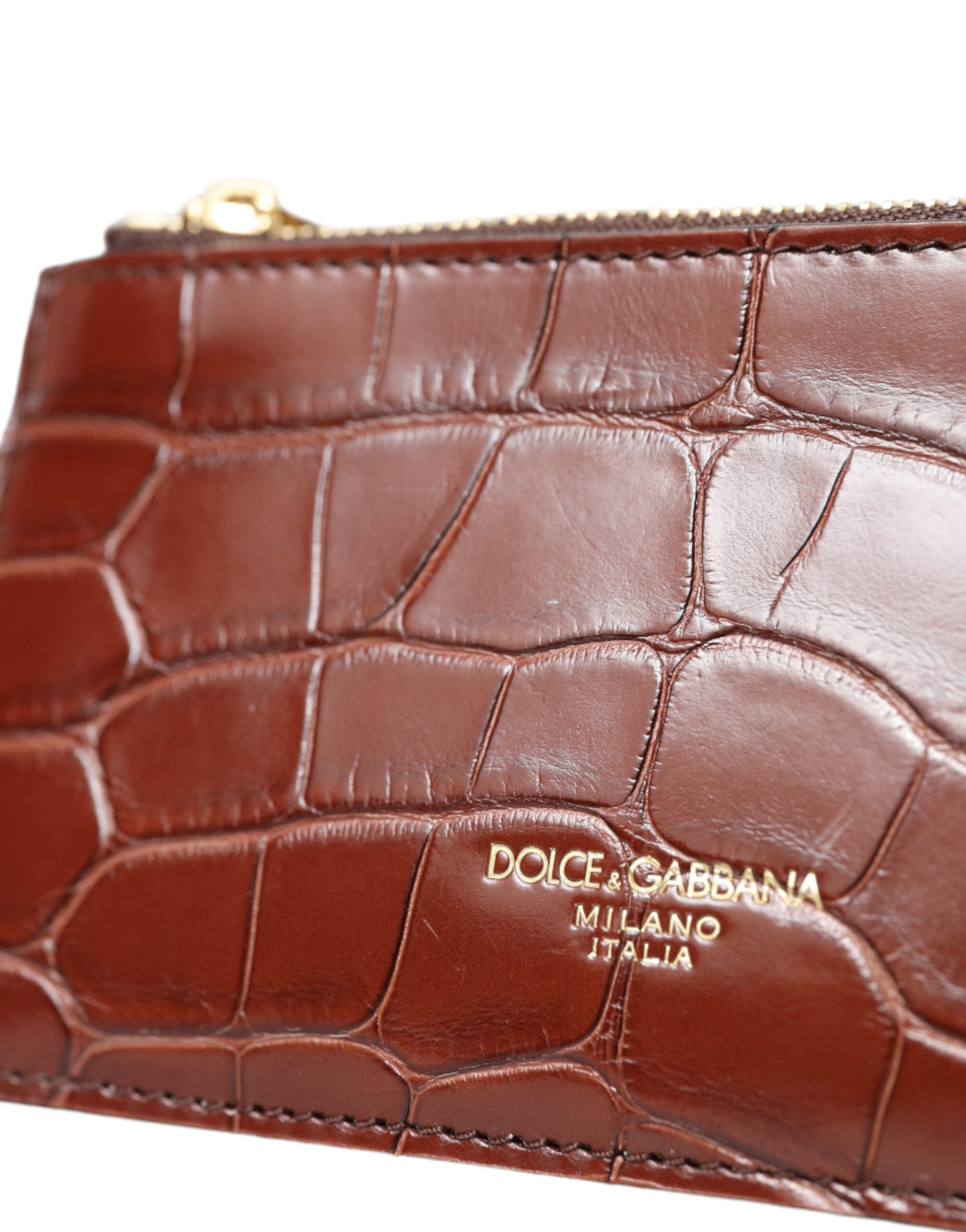 Dolce & Gabbana Brown Alligator Leather Airpods Case Coin Purse Wallet Curated Luxury Accessories by Orvyn