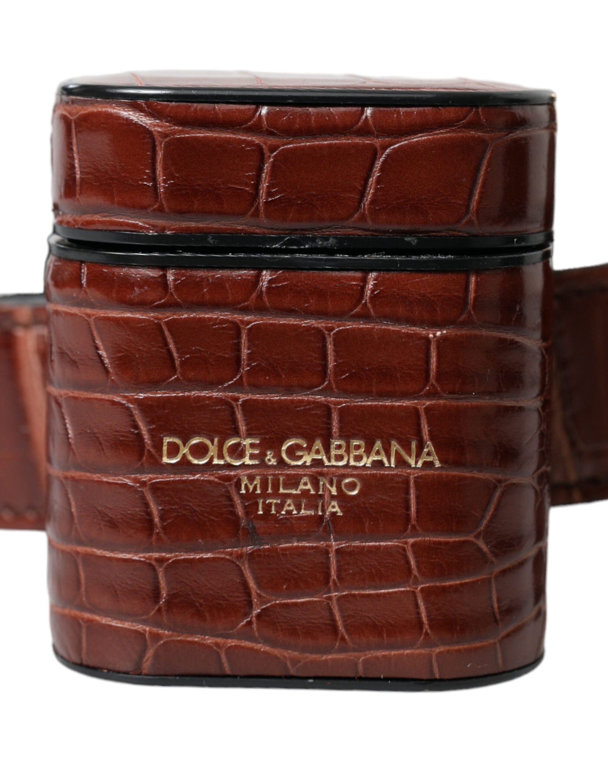 Dolce & Gabbana Brown Alligator Leather Airpods Case Coin Purse Wallet Curated Luxury Accessories by Orvyn
