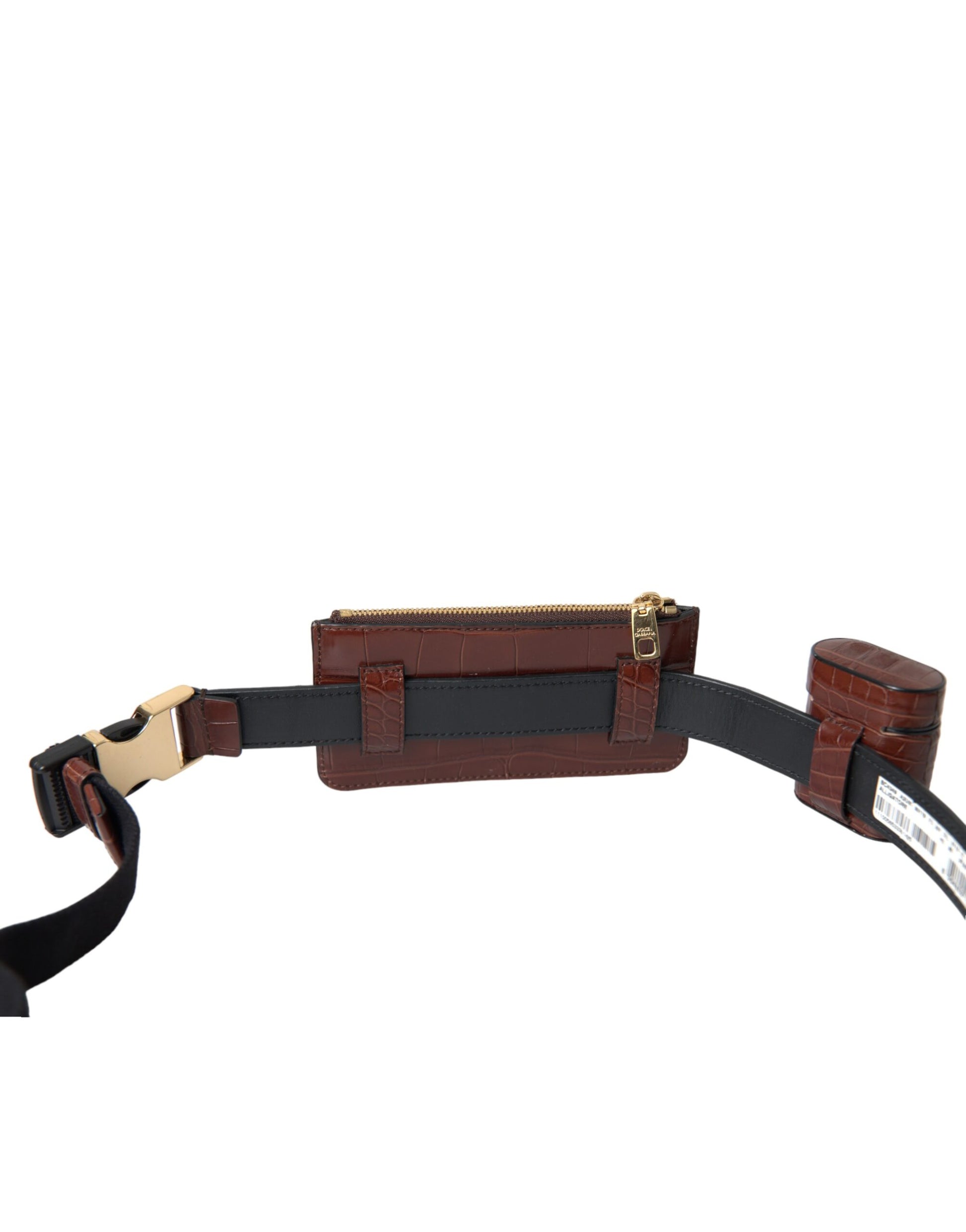 Dolce & Gabbana Brown Alligator Leather Airpods Case Coin Purse Wallet Curated Luxury Accessories by Orvyn