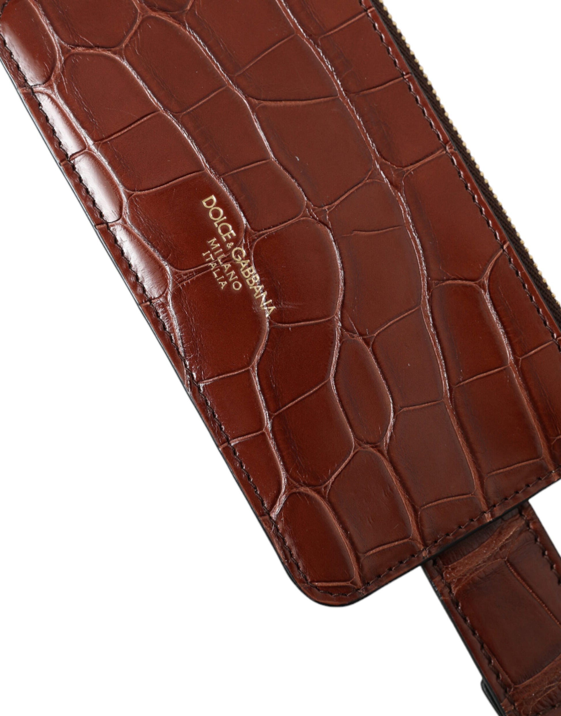 Dolce & Gabbana Brown Alligator Leather Airpods Case Coin Purse Wallet Curated Luxury Accessories by Orvyn