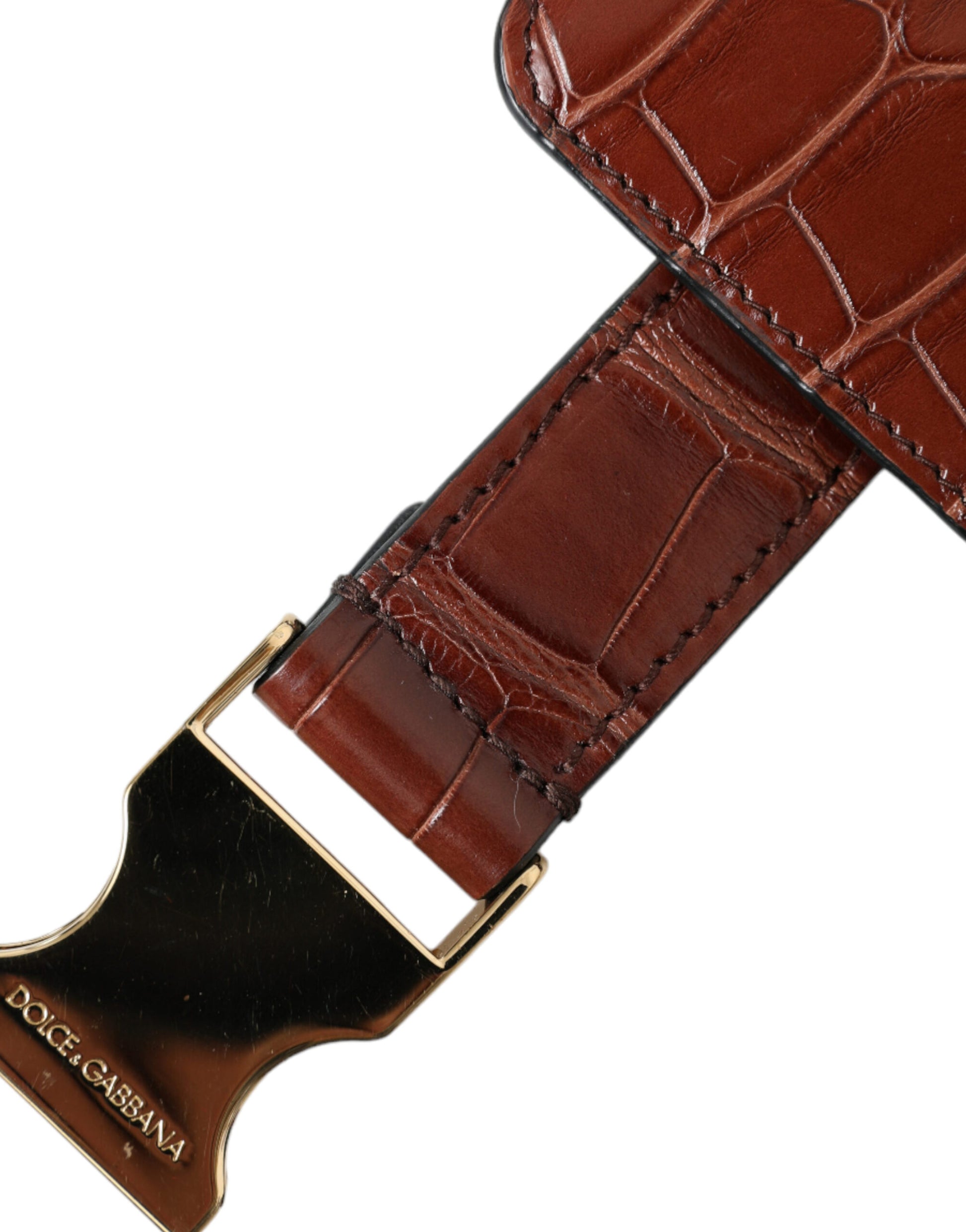 Dolce & Gabbana Brown Alligator Leather Airpods Case Coin Purse Wallet Curated Luxury Accessories by Orvyn