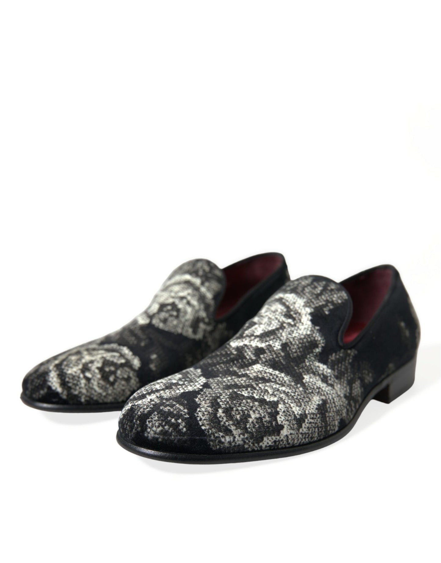 Dolce & Gabbana Black Floral Slippers Men Loafers Dress Shoes Curated Luxury Accessories by Orvyn