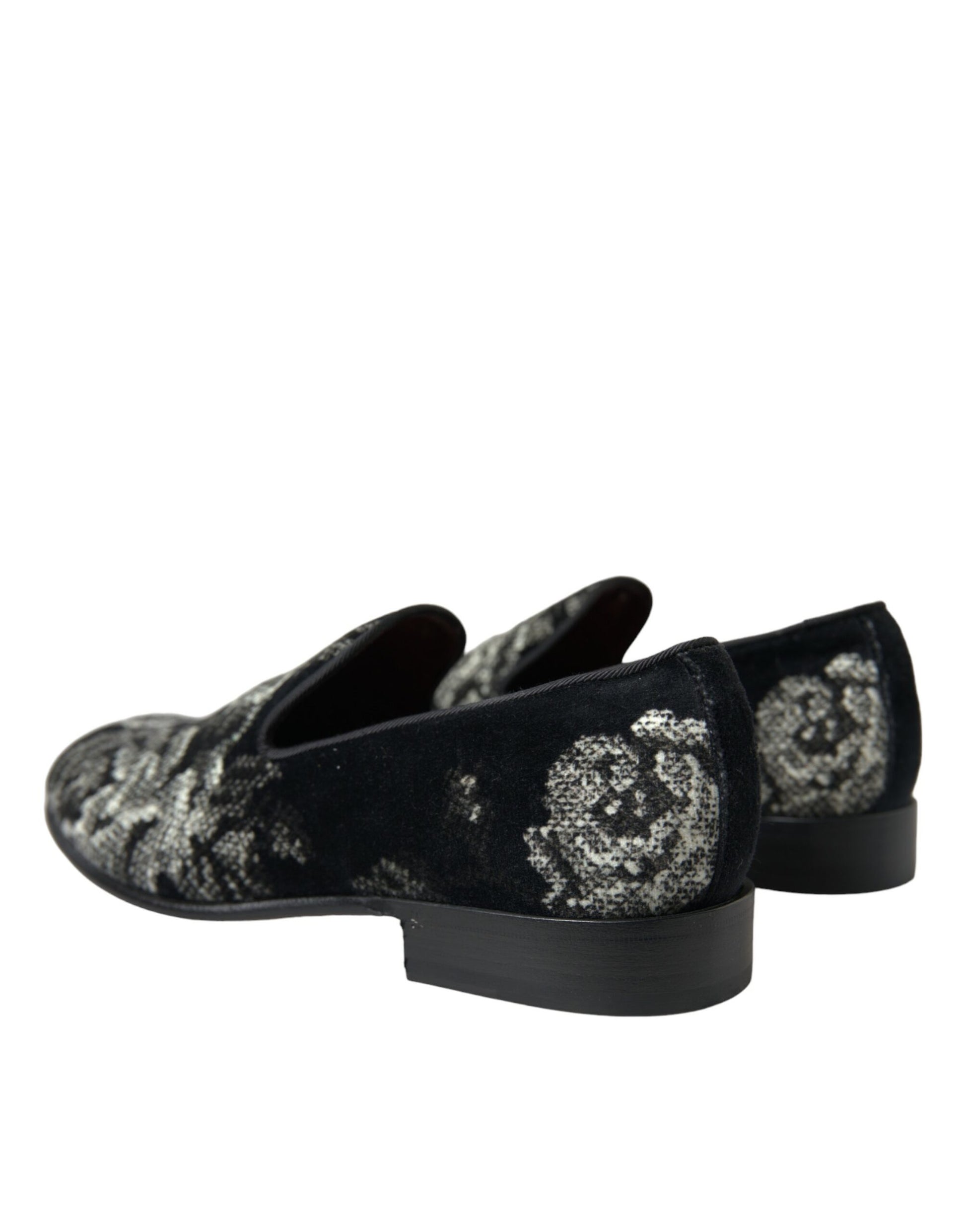Dolce & Gabbana Black Floral Slippers Men Loafers Dress Shoes Curated Luxury Accessories by Orvyn
