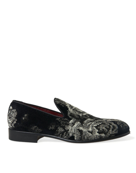 Dolce & Gabbana Black Floral Slippers Men Loafers Dress Shoes Curated Luxury Accessories by Orvyn