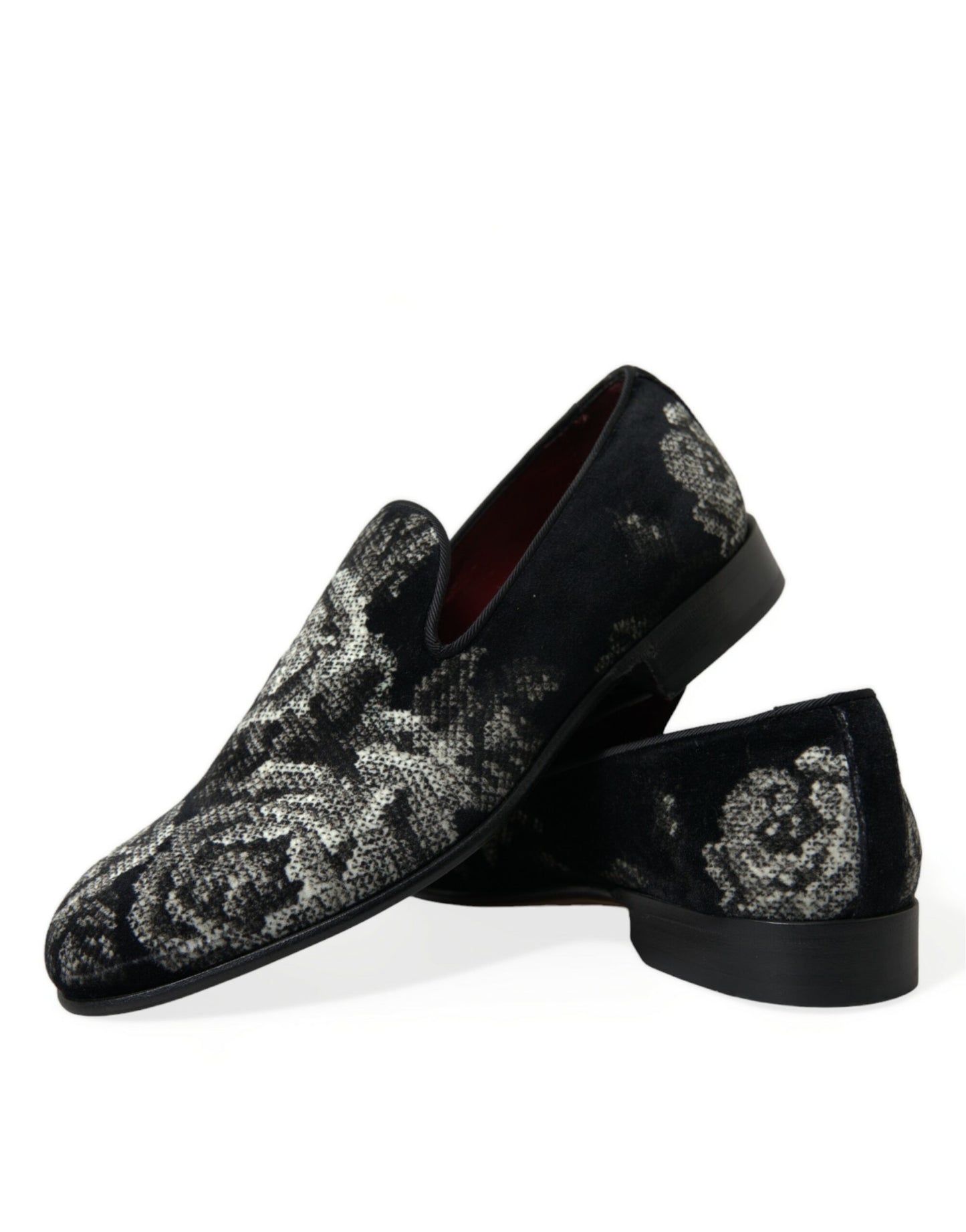 Dolce & Gabbana Black Floral Slippers Men Loafers Dress Shoes Curated Luxury Accessories by Orvyn