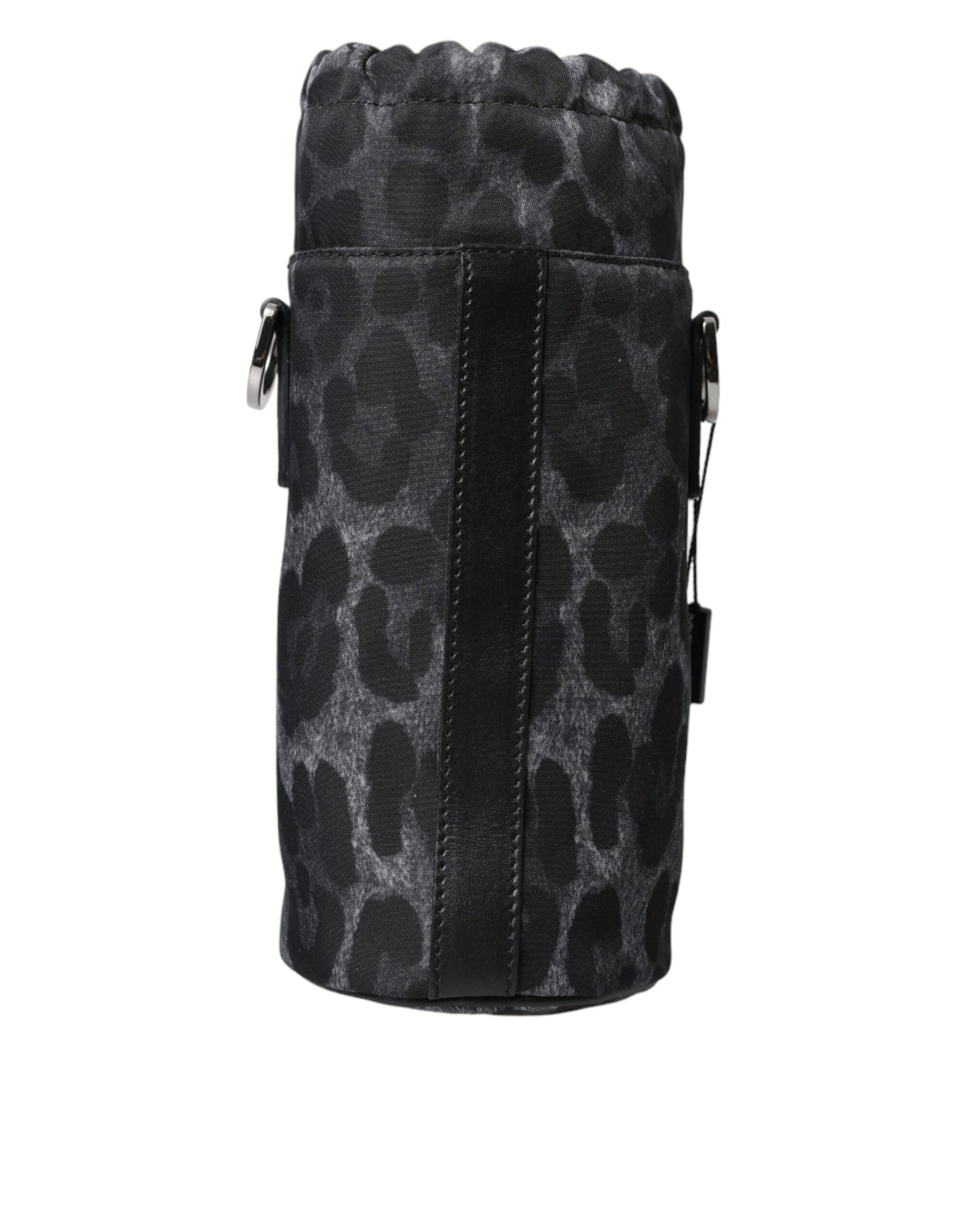 Dolce & Gabbana Black Leopard Round Slim Tote Bottle Cage Bag schwarz