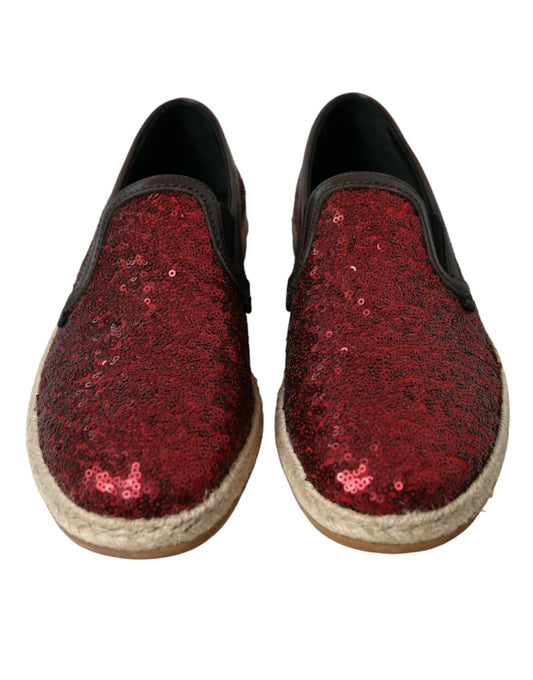 Dolce & Gabbana Red Sequined Loafers Slippers Men Shoes Curated Luxury Accessories by Orvyn