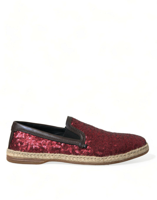 Dolce & Gabbana Red Sequined Loafers Slippers Men Shoes Curated Luxury Accessories by Orvyn