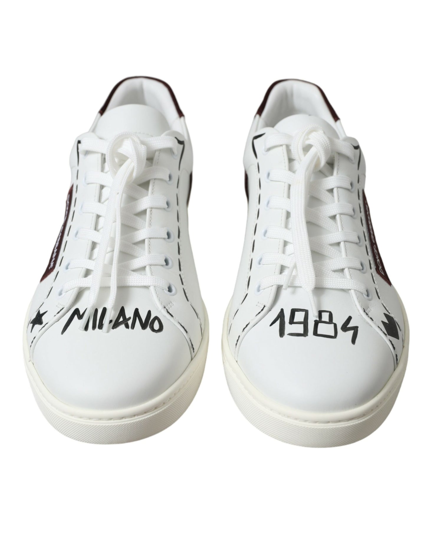 Dolce & Gabbana White Bordeaux Leather Logo Low Top Sneakers Shoes Curated Luxury Accessories by Orvyn